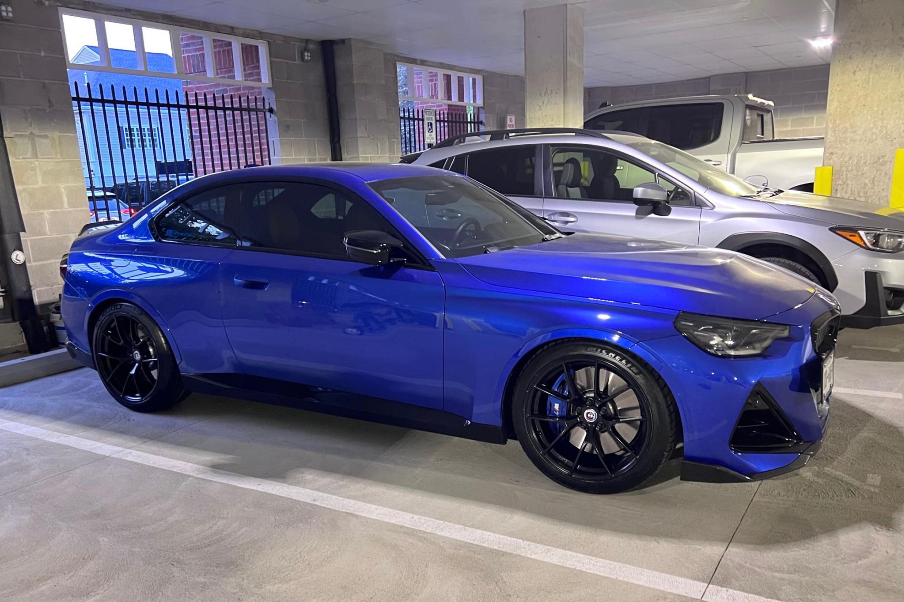 Blue BMW G42 2 Series with 19" VS-5RS Apex wheels in Satin Black