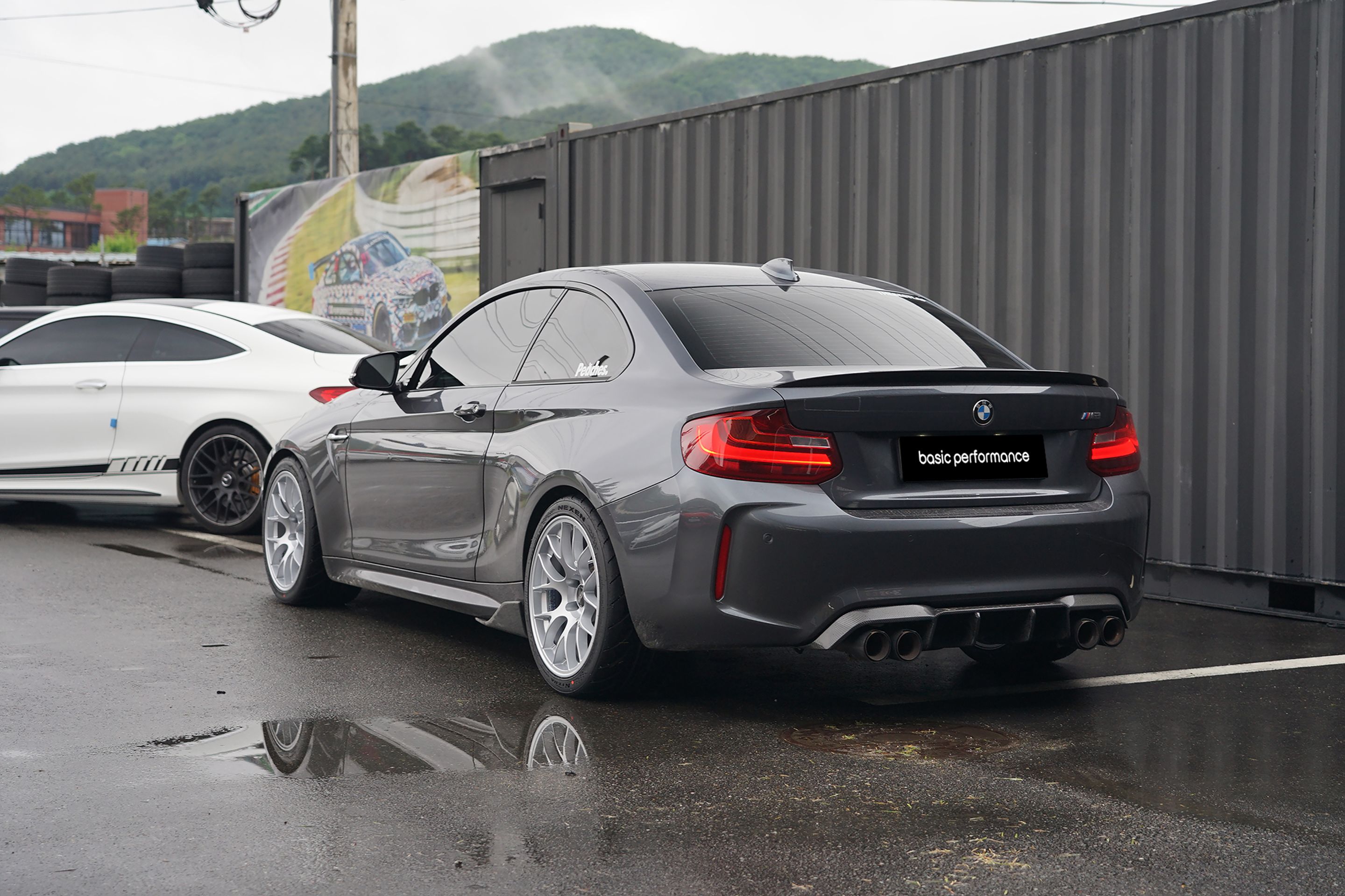 Grey BMW F87 M2 with 18" EC-7 Apex wheels in Race Silver