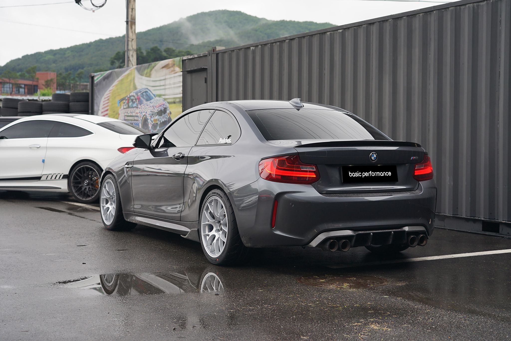 Grey BMW F87 M2 with 18" EC-7 Apex wheels in Race Silver