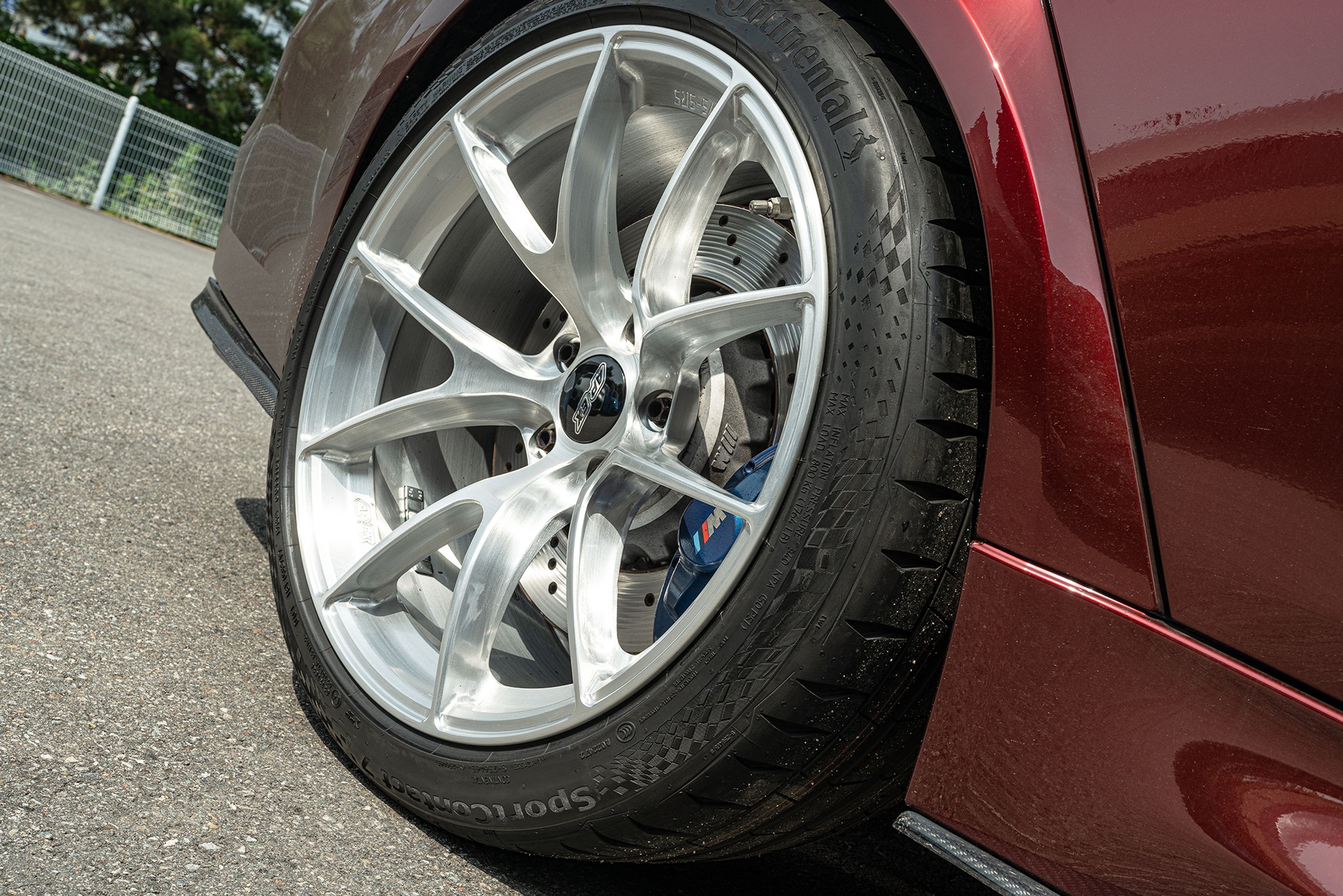 Red BMW F80 M3 with 19" VS-5RS Apex wheels in Brushed Clear