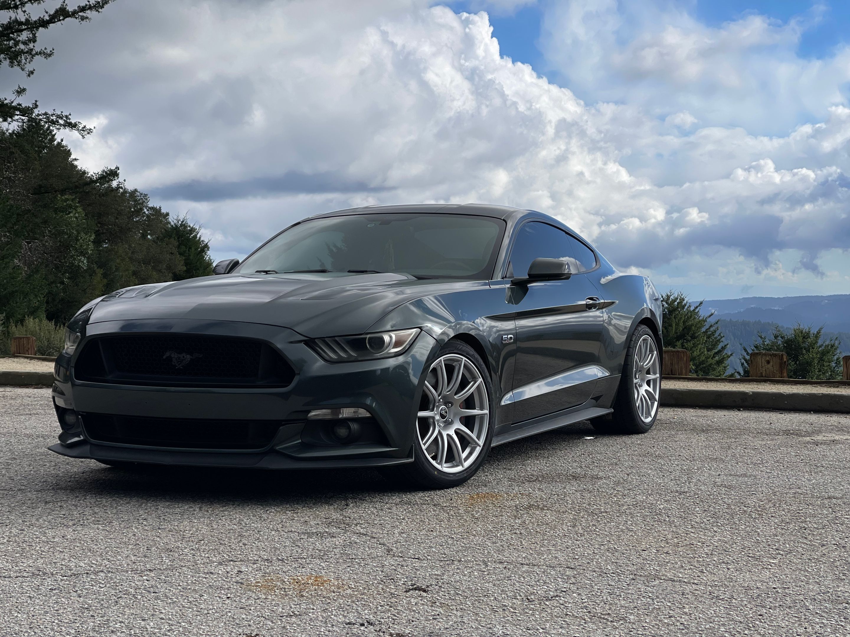 Green Ford S550 Mustang GT with 19" SM-10 Apex wheels in Race Silver