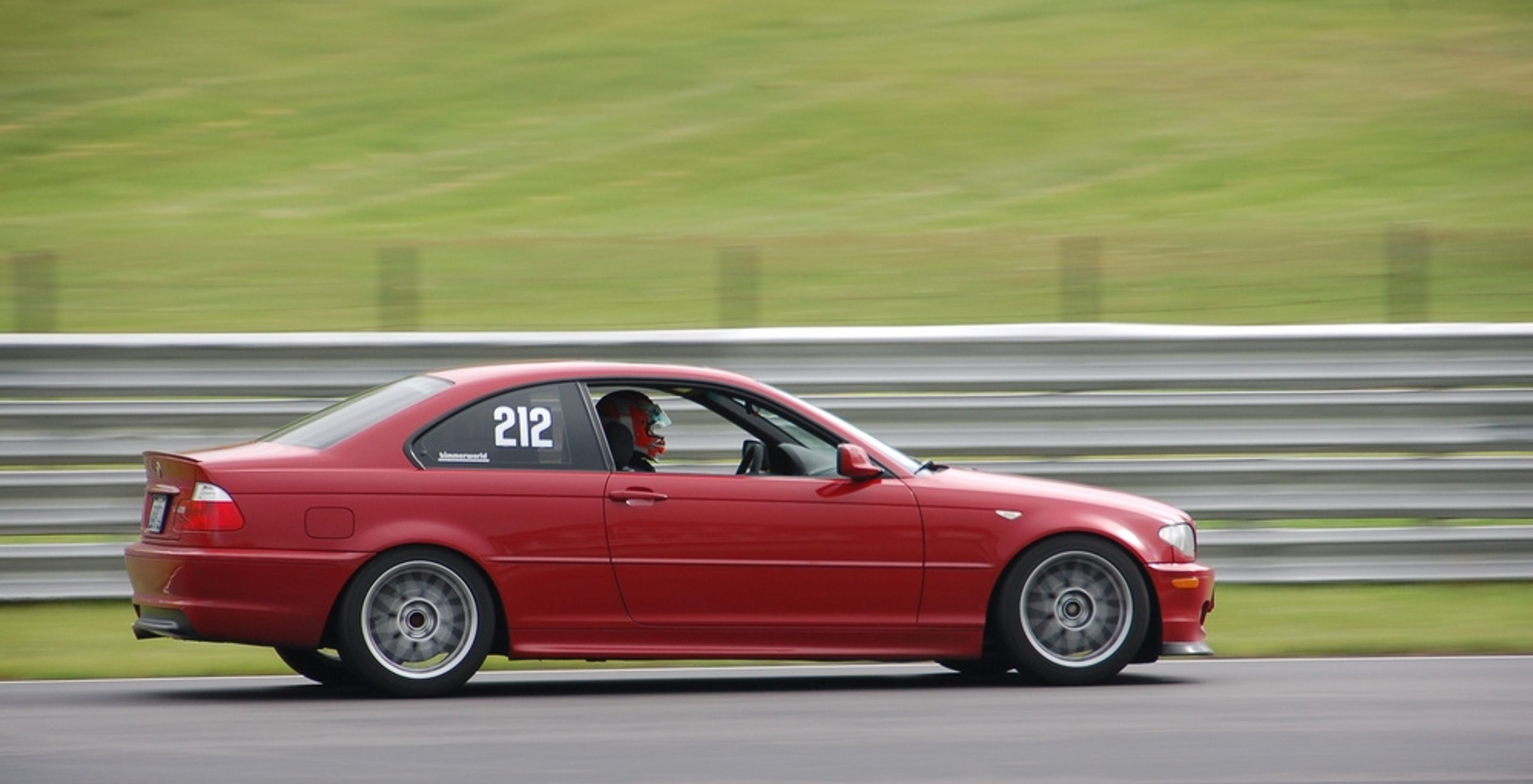 Red BMW E46 3 Series with 17" ARC-8 Apex wheels in Hyper Silver