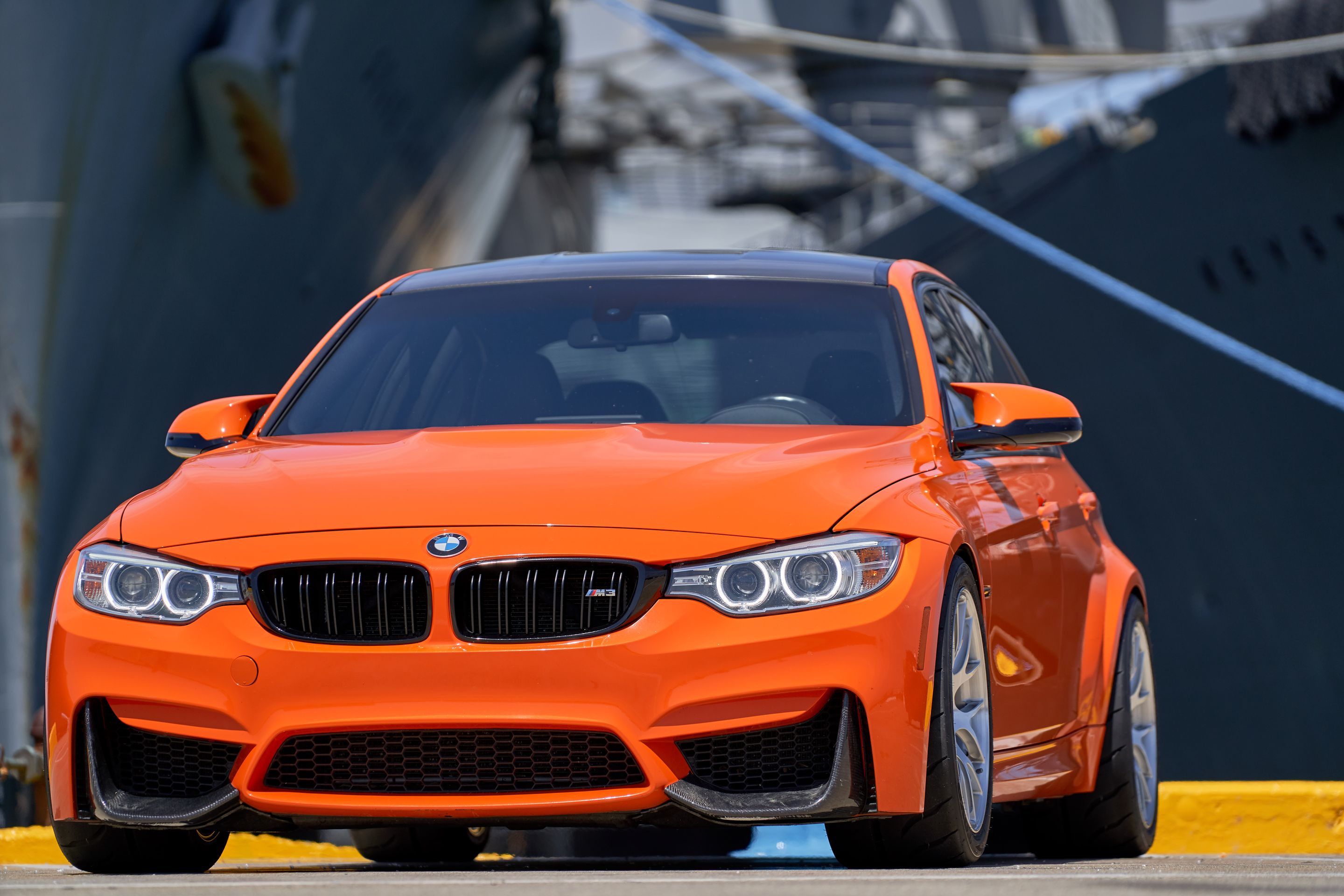 Orange BMW F80 M3 with 18" EC-7R Apex wheels in Brushed Clear