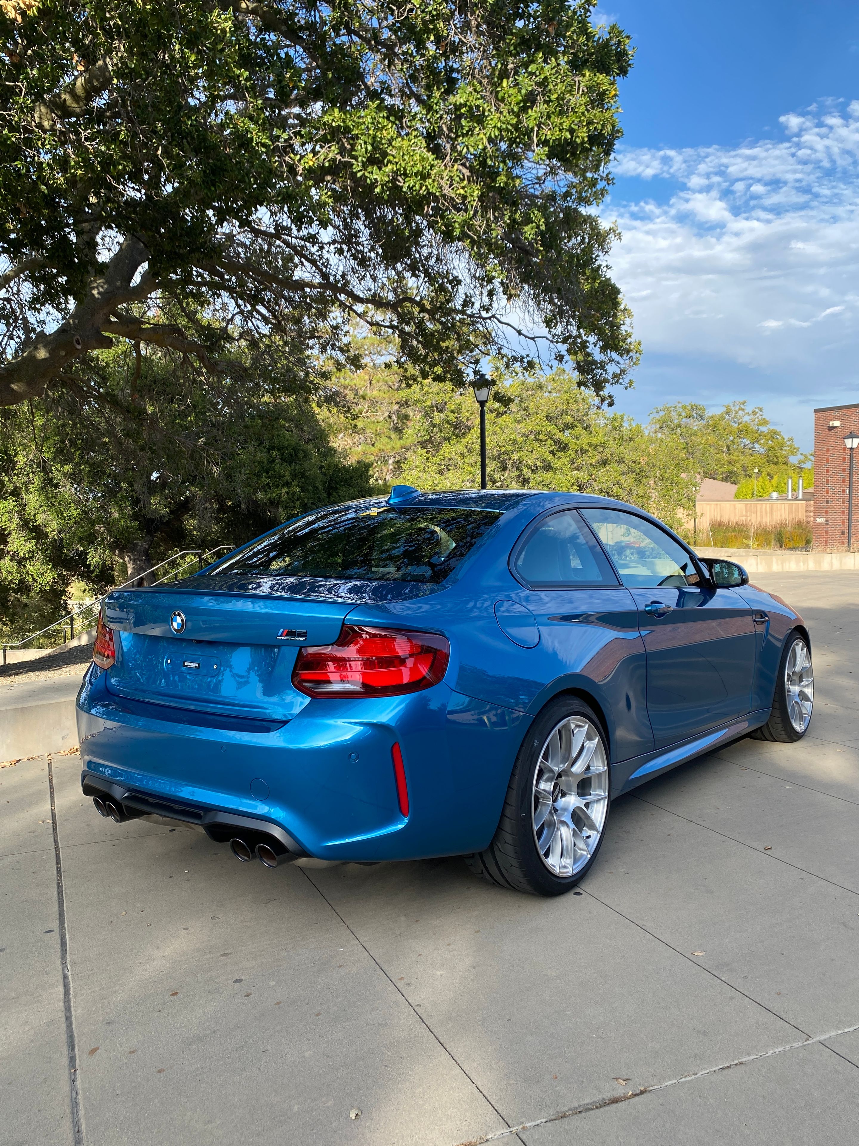 Blue BMW F87 M2 with 19" EC-7RS Apex wheels in Brushed Clear