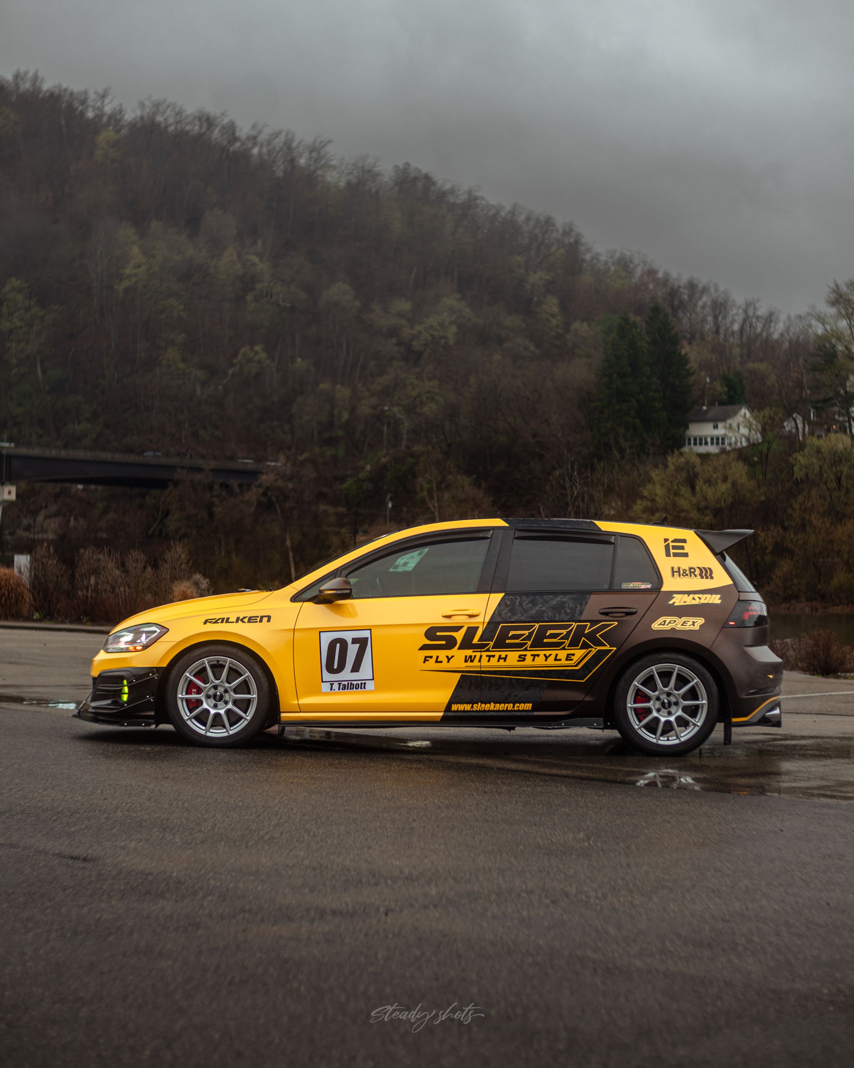 Race Livery VW MK7 GTI with 17" SM-10 Apex wheels in Race Silver