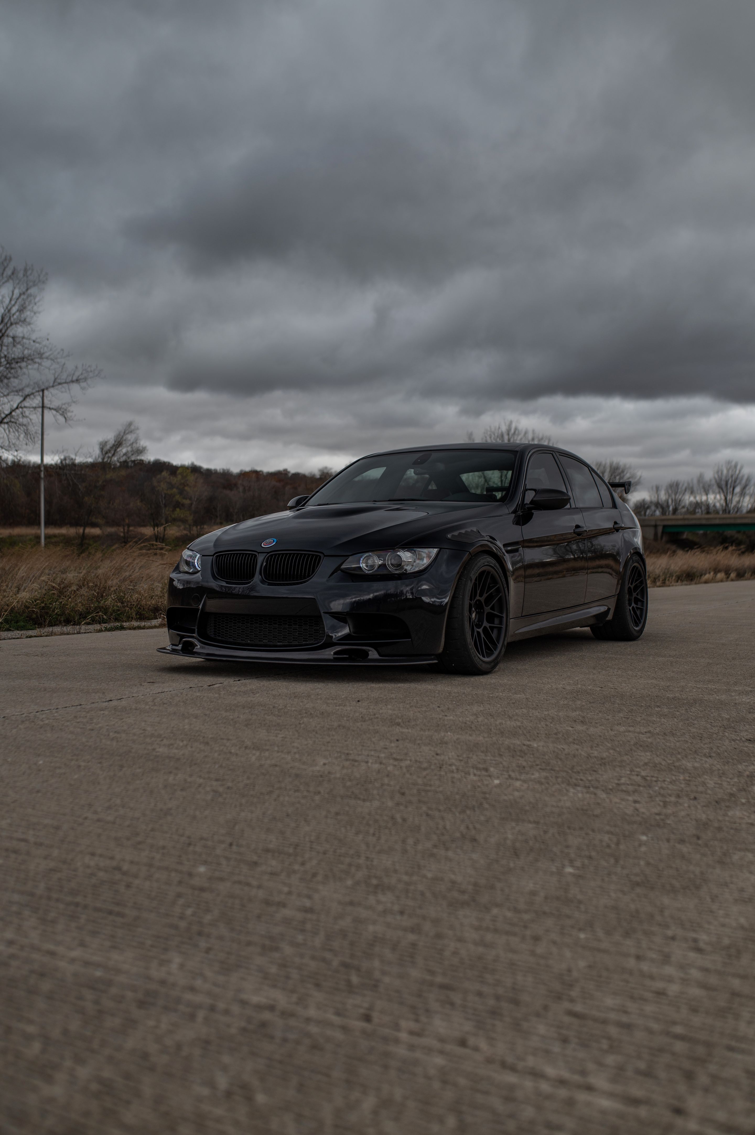 Black BMW E90 Sedan M3 with 18" ARC-8 Apex wheels in Satin Black
