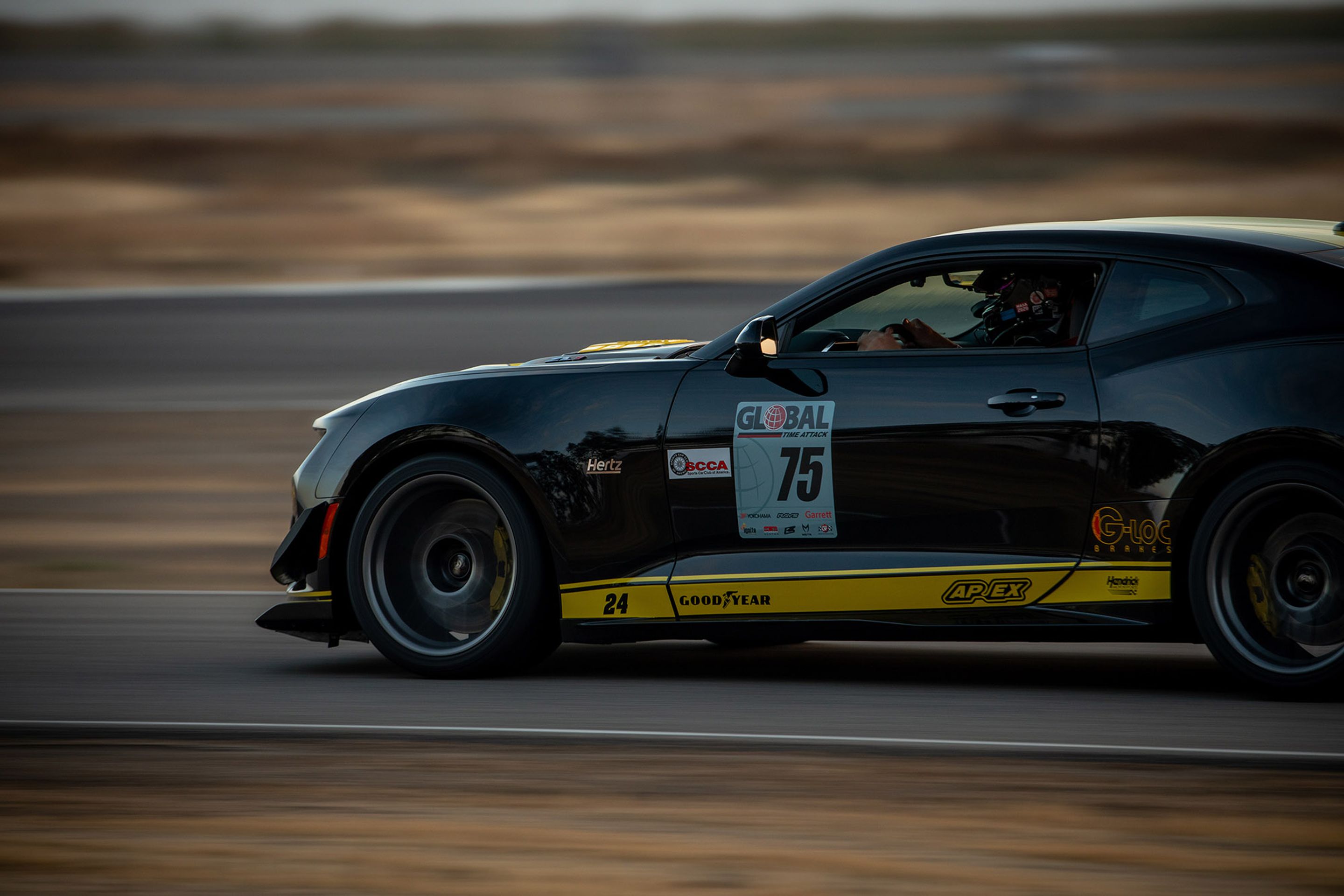 Black Chevrolet 6th Gen Camaro ZL1 1LE with 19" ARC-8 Apex wheels in Anthracite