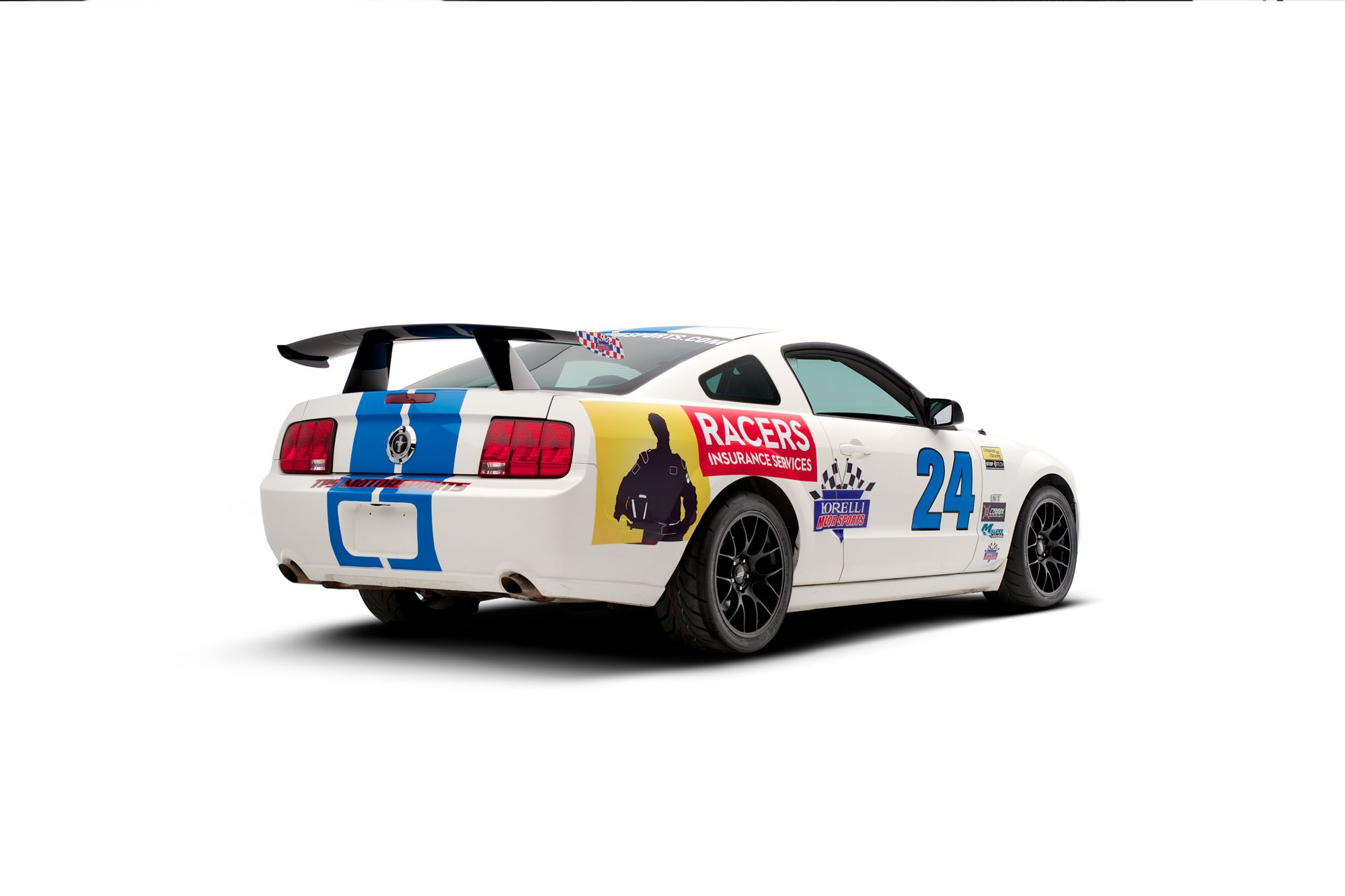 White Ford S197 Mustang GT with 18" EC-7 Apex wheels in Satin Black