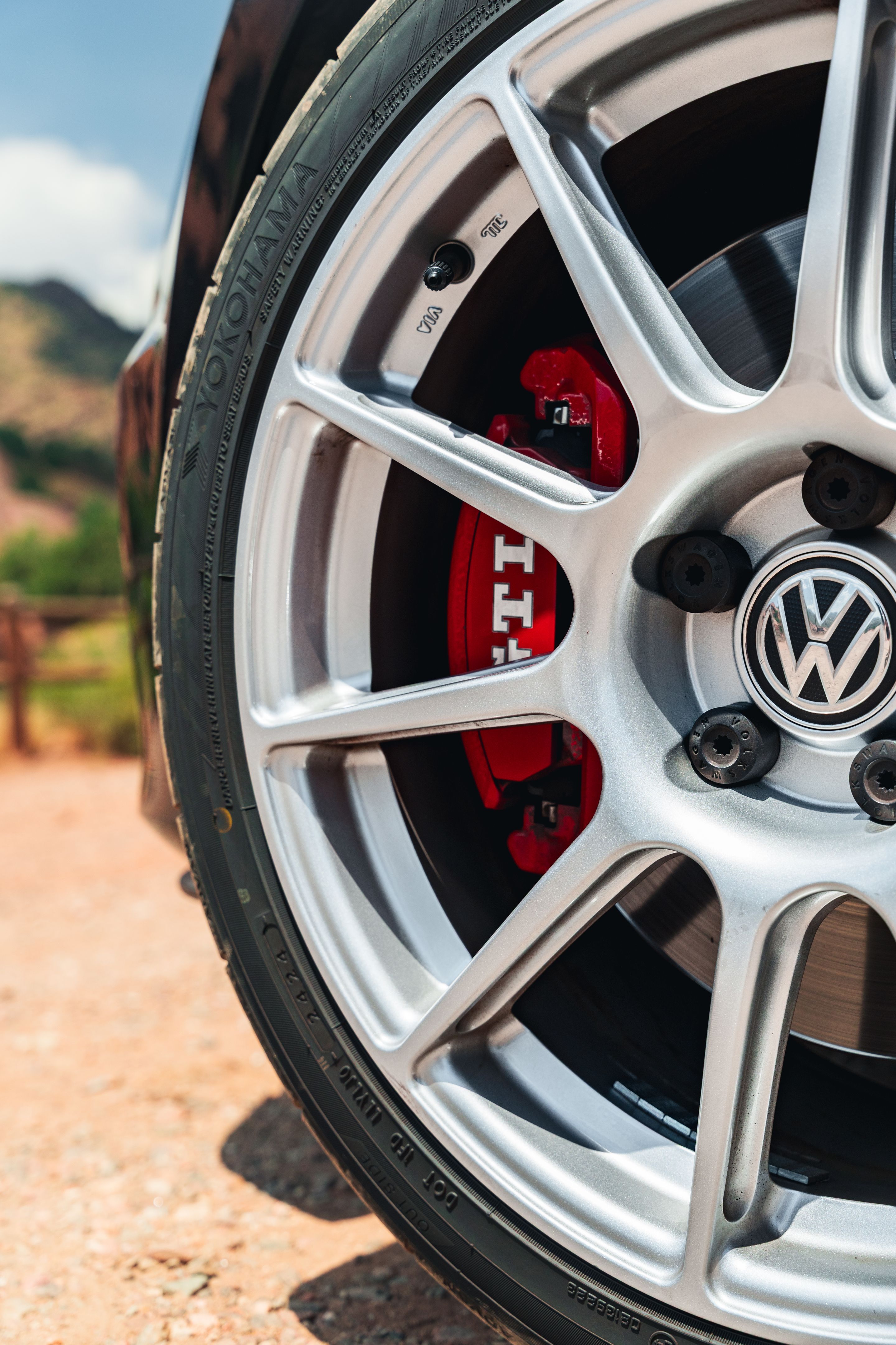 Grey VW MK7 GTI with 18" SM-10 Apex wheels in Race Silver