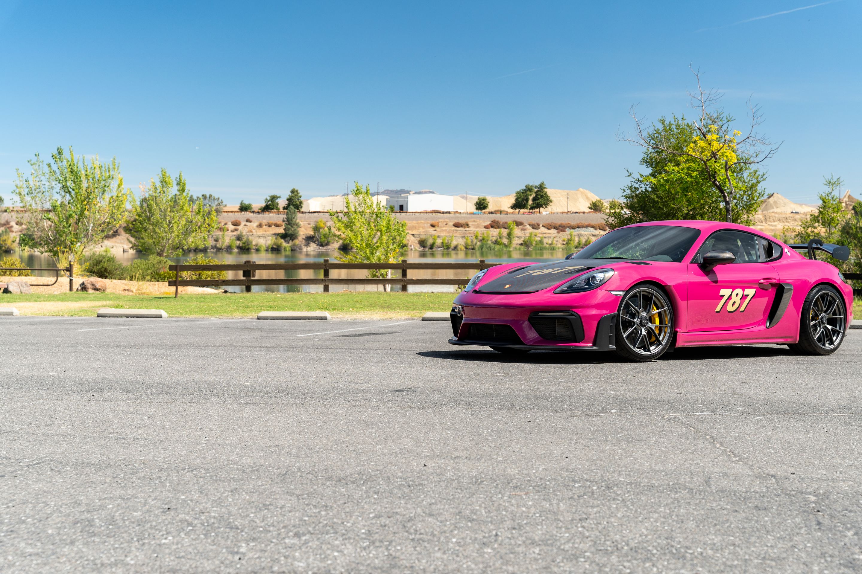 Pink Porsche 718 Cayman GT4 RS with 20" VS-5RS Apex wheels in Anthracite