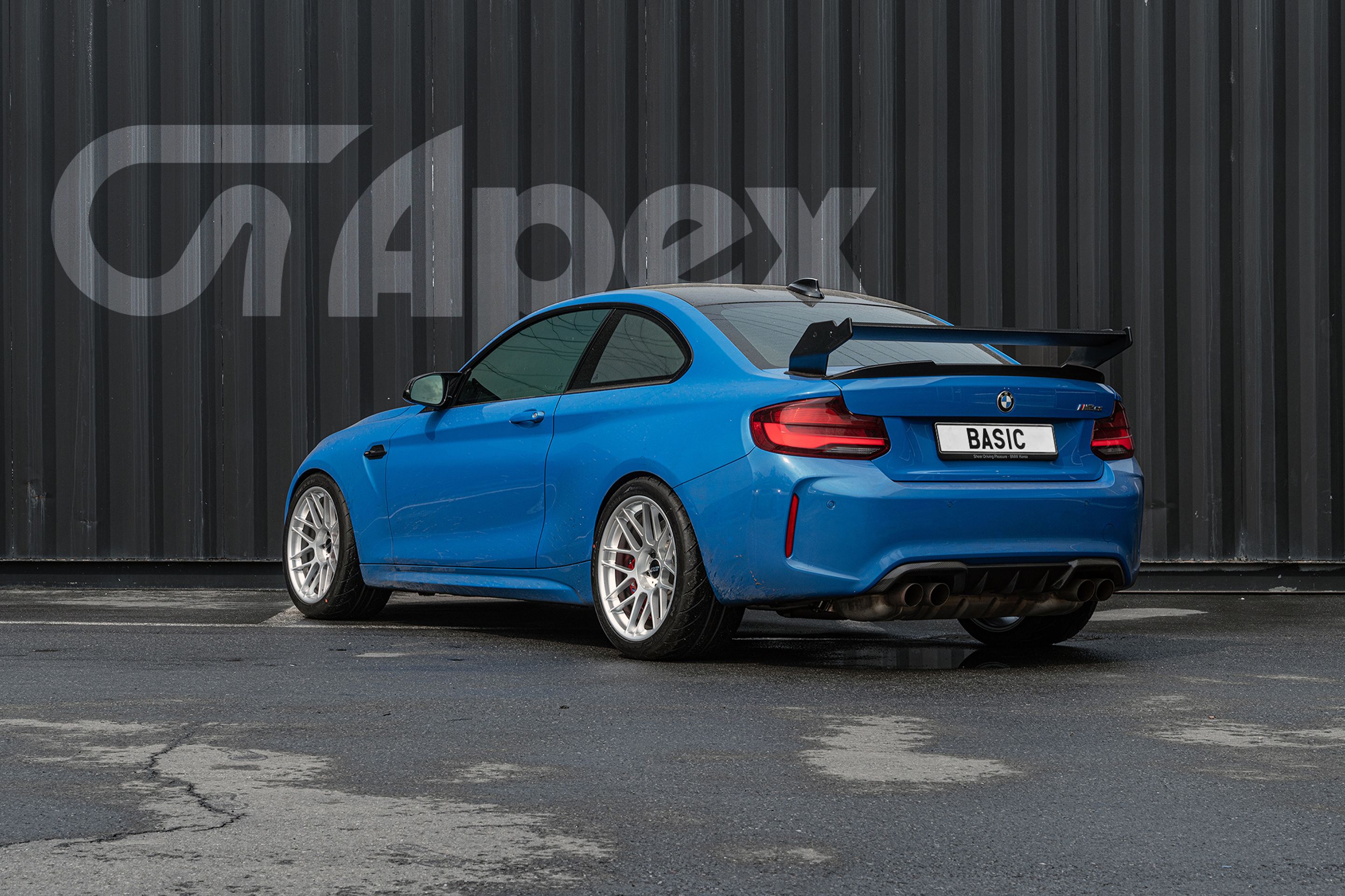 Blue BMW F87 M2 with 19" ARC-8 Apex wheels in Hyper Silver
