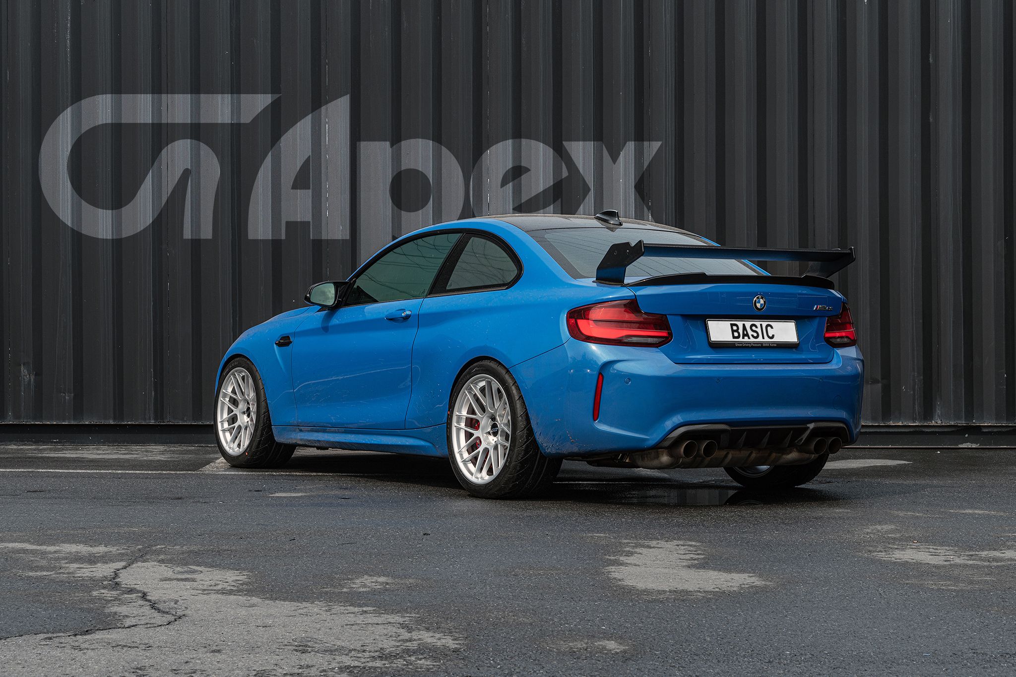 Blue BMW F87 M2 with 19" ARC-8 Apex wheels in Hyper Silver