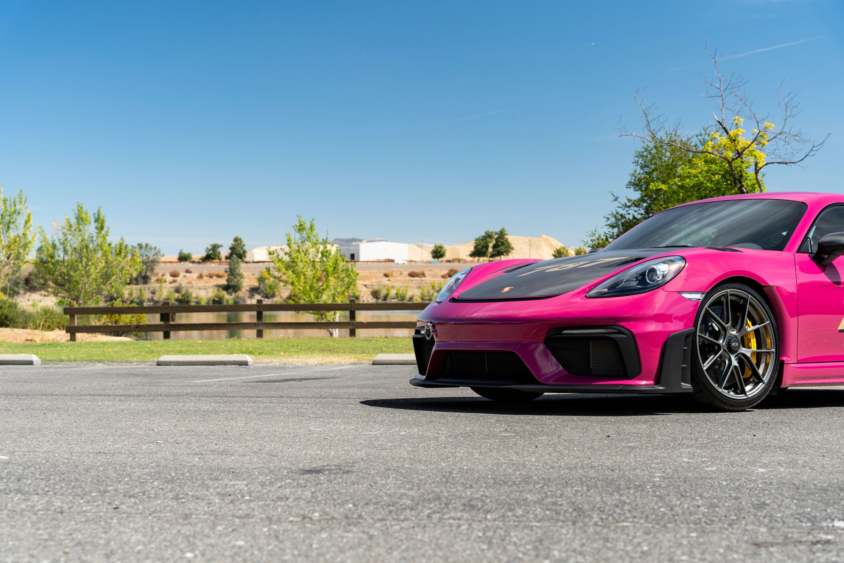 Pink Porsche 718 Cayman GT4 RS with 20" VS-5RS Apex wheels in Anthracite