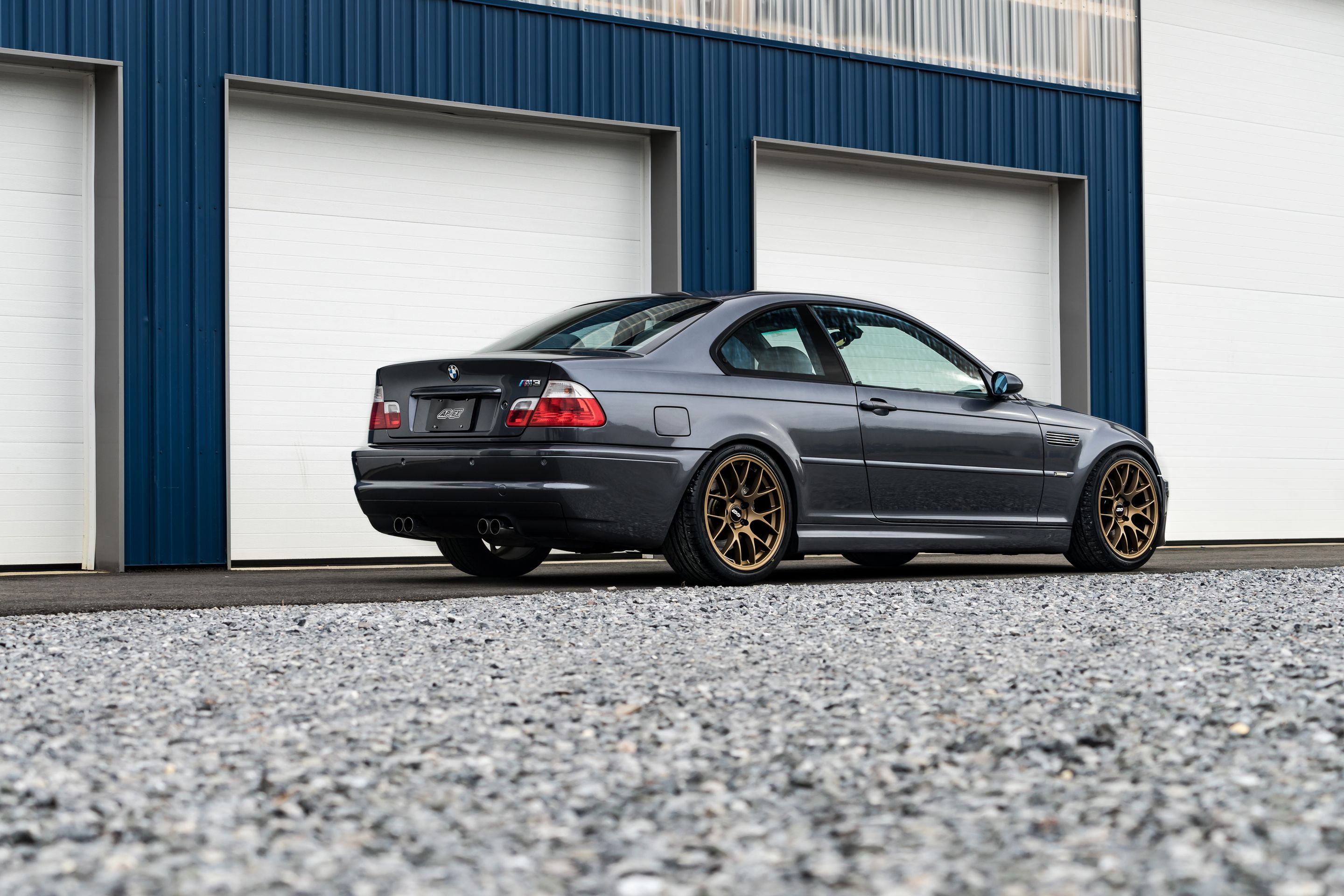 Grey BMW E46 M3 with 18" EC-7 Apex wheels in Satin Bronze