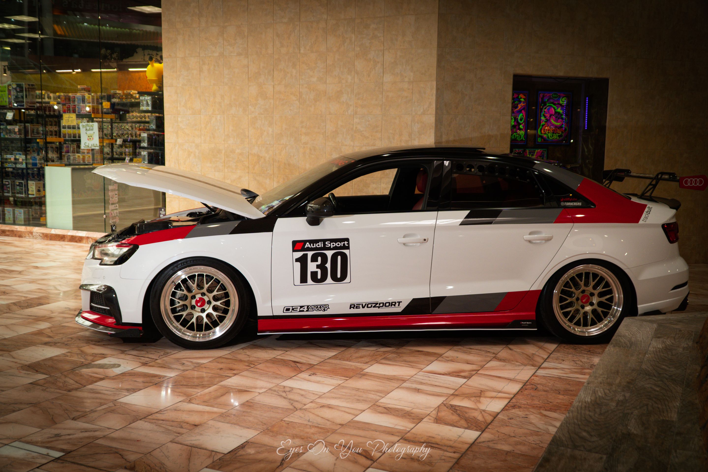 Race Livery Audi 8V A3 with 18" ML-10RT Apex wheels in Machined Lip Gloss Motorsport Gold