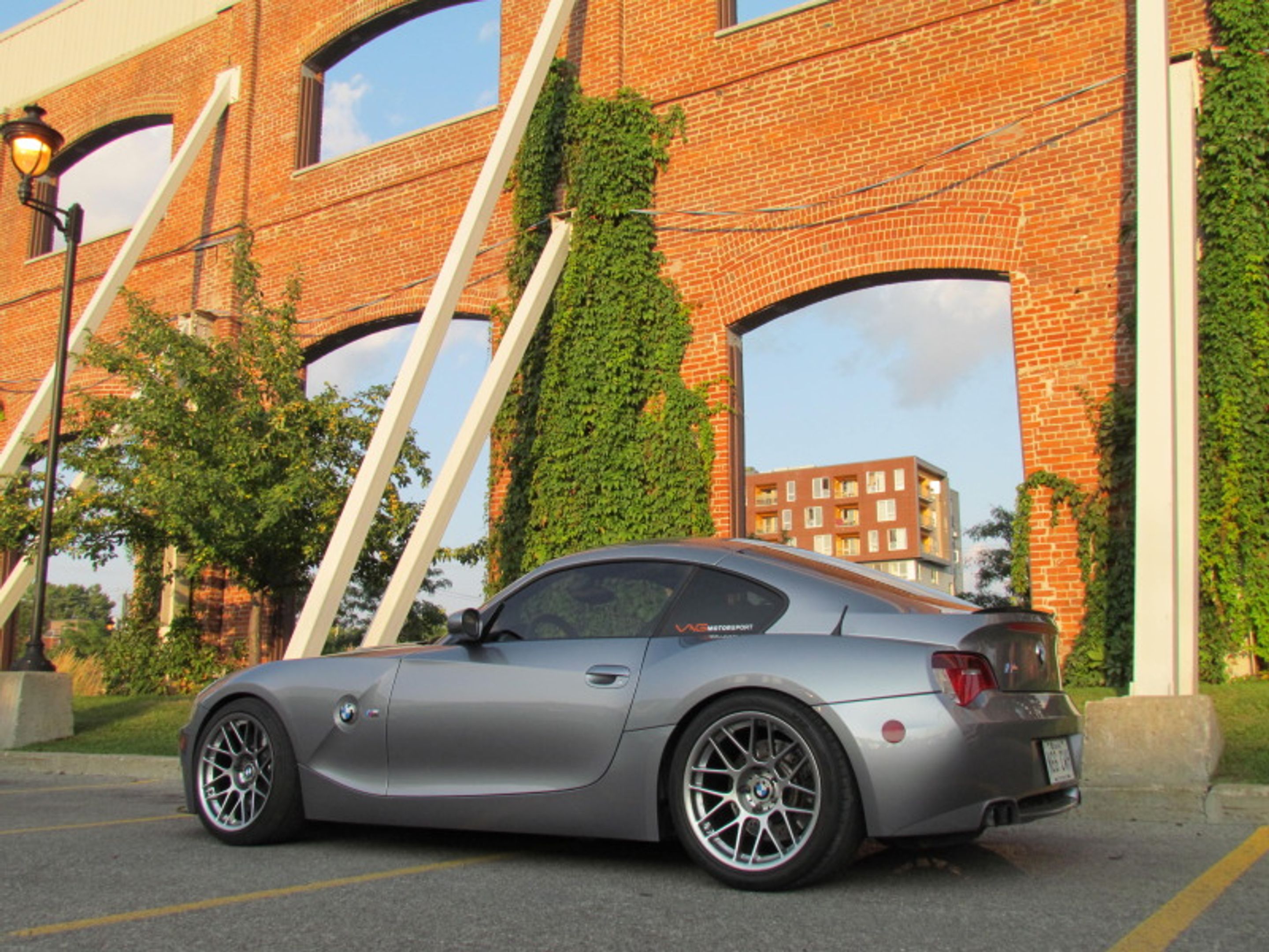 Grey BMW E86 Coupe Z4 M with 18" ARC-8 Apex wheels in Hyper Black