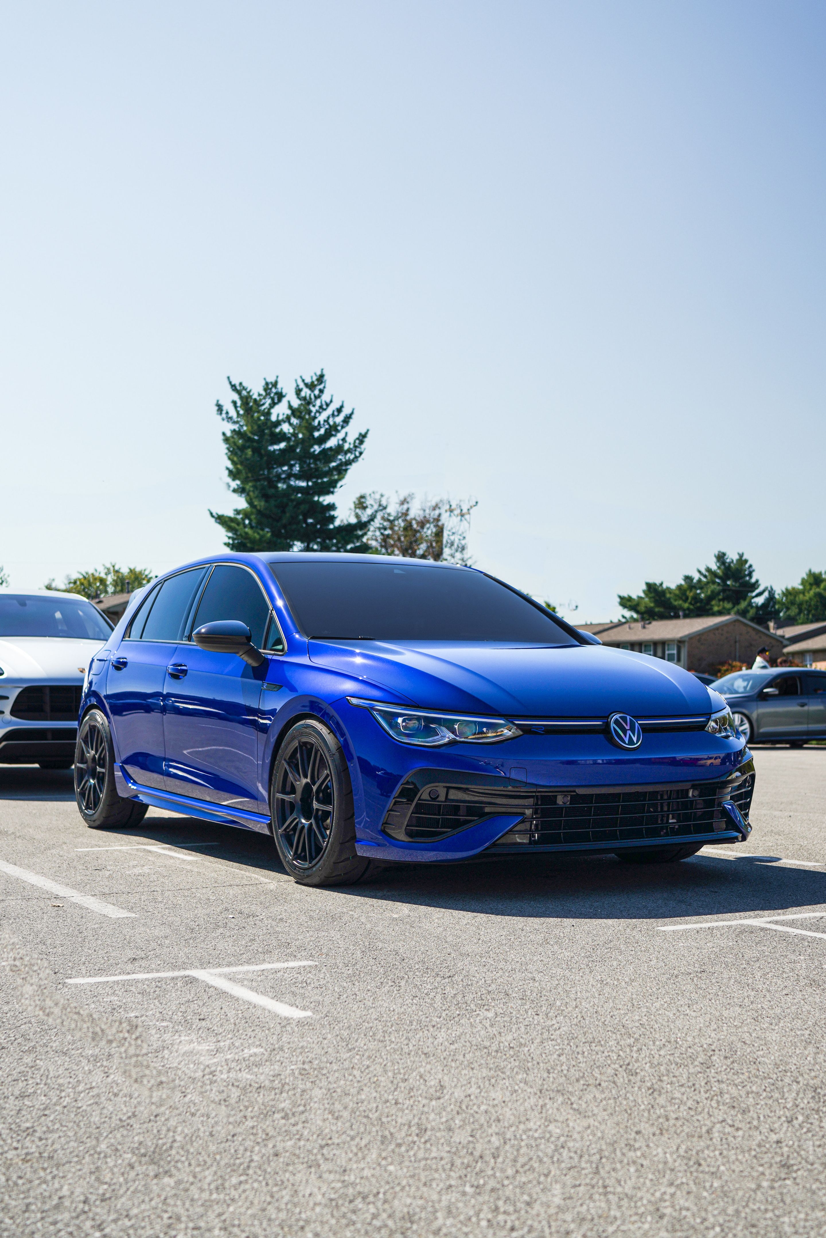 Blue VW MK8 Golf R with 18" SM-10 Apex wheels in Satin Black