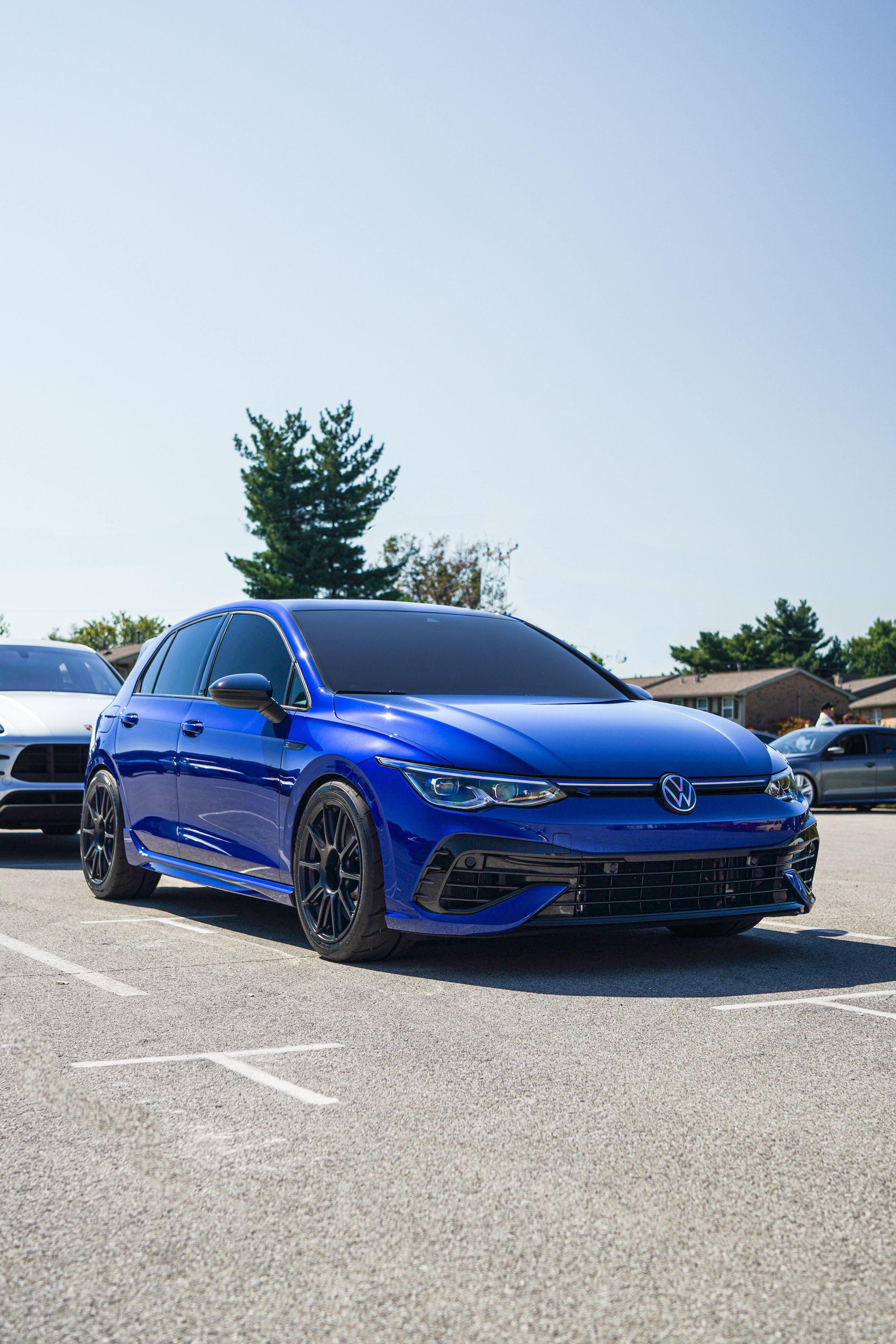 Blue VW MK8 Golf R with 18" SM-10 Apex wheels in Satin Black