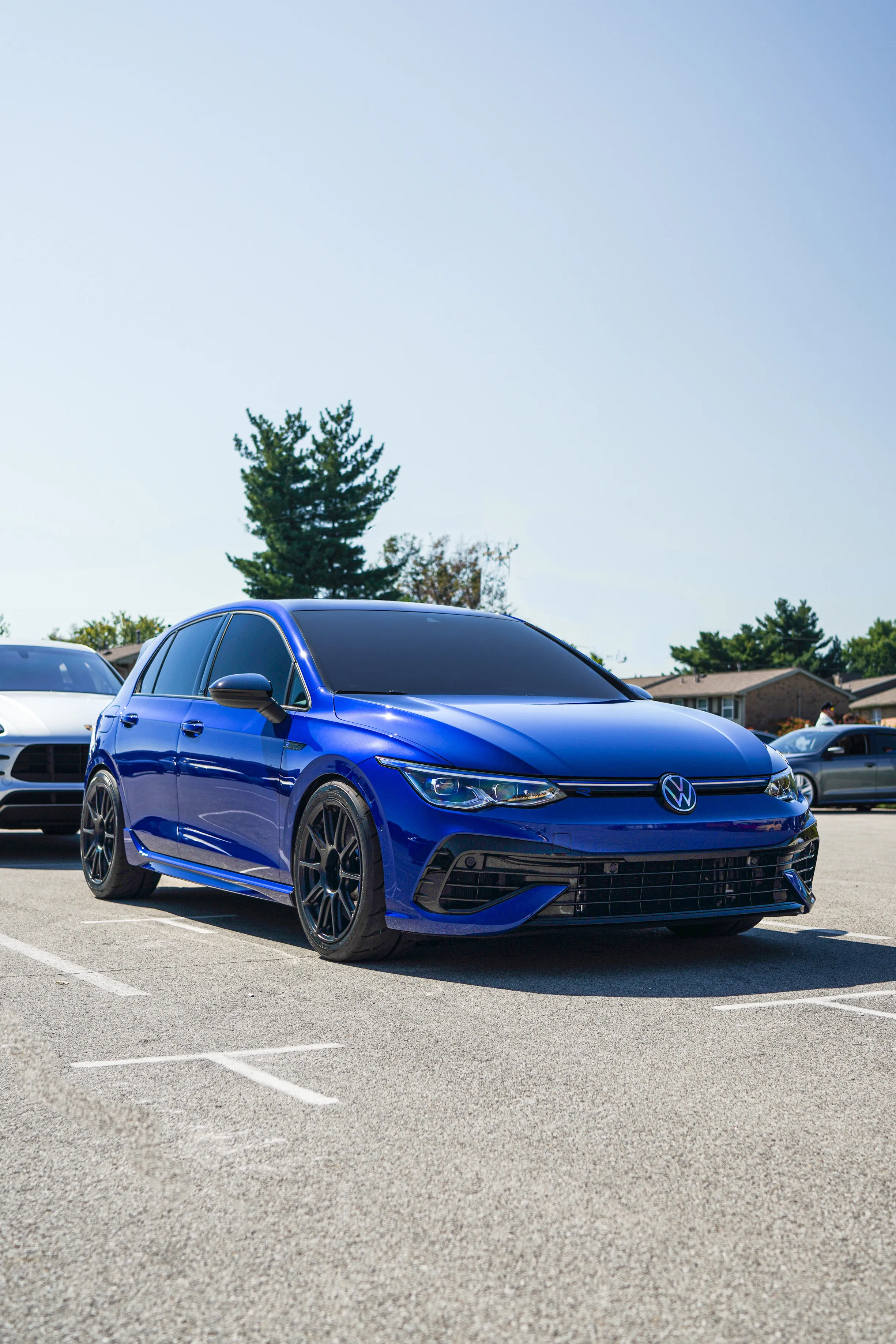 Blue VW MK8 Golf R with 18" SM-10 Apex wheels in Satin Black