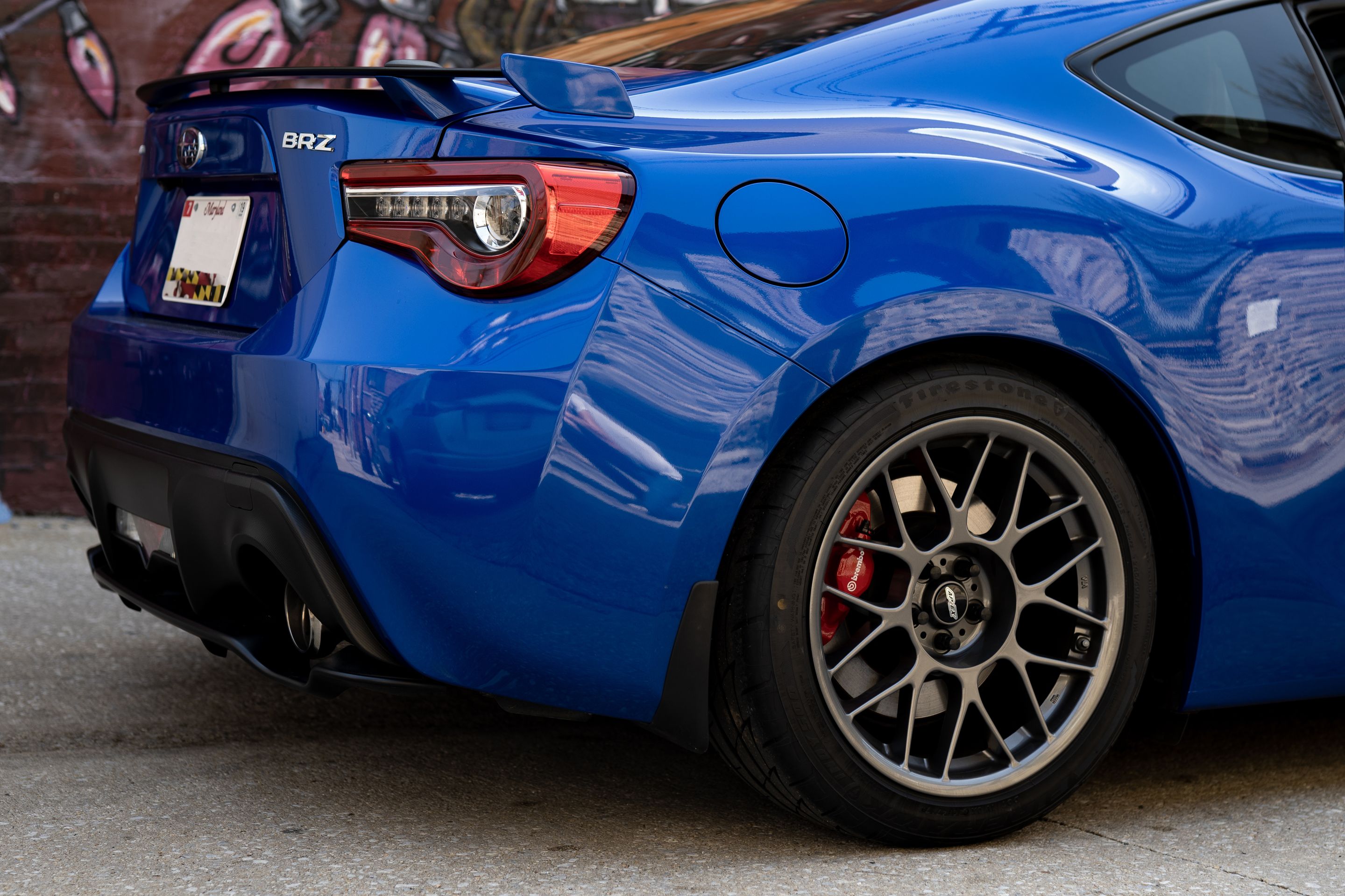 Blue Subaru ZC6 / Gen 1 BRZ with 17" ARC-8 Apex wheels in Anthracite