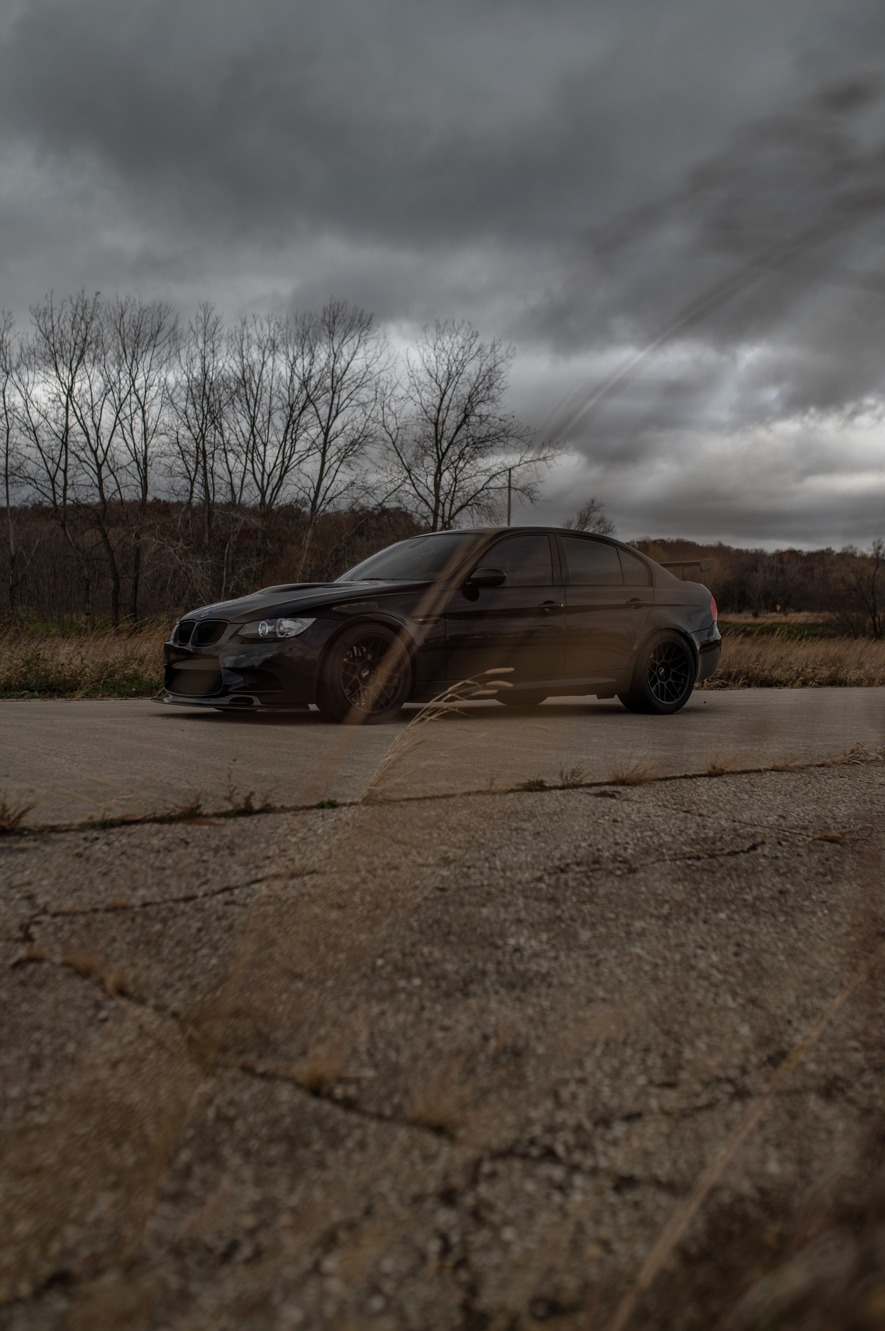 Black BMW E90 Sedan M3 with 18" ARC-8 Apex wheels in Satin Black