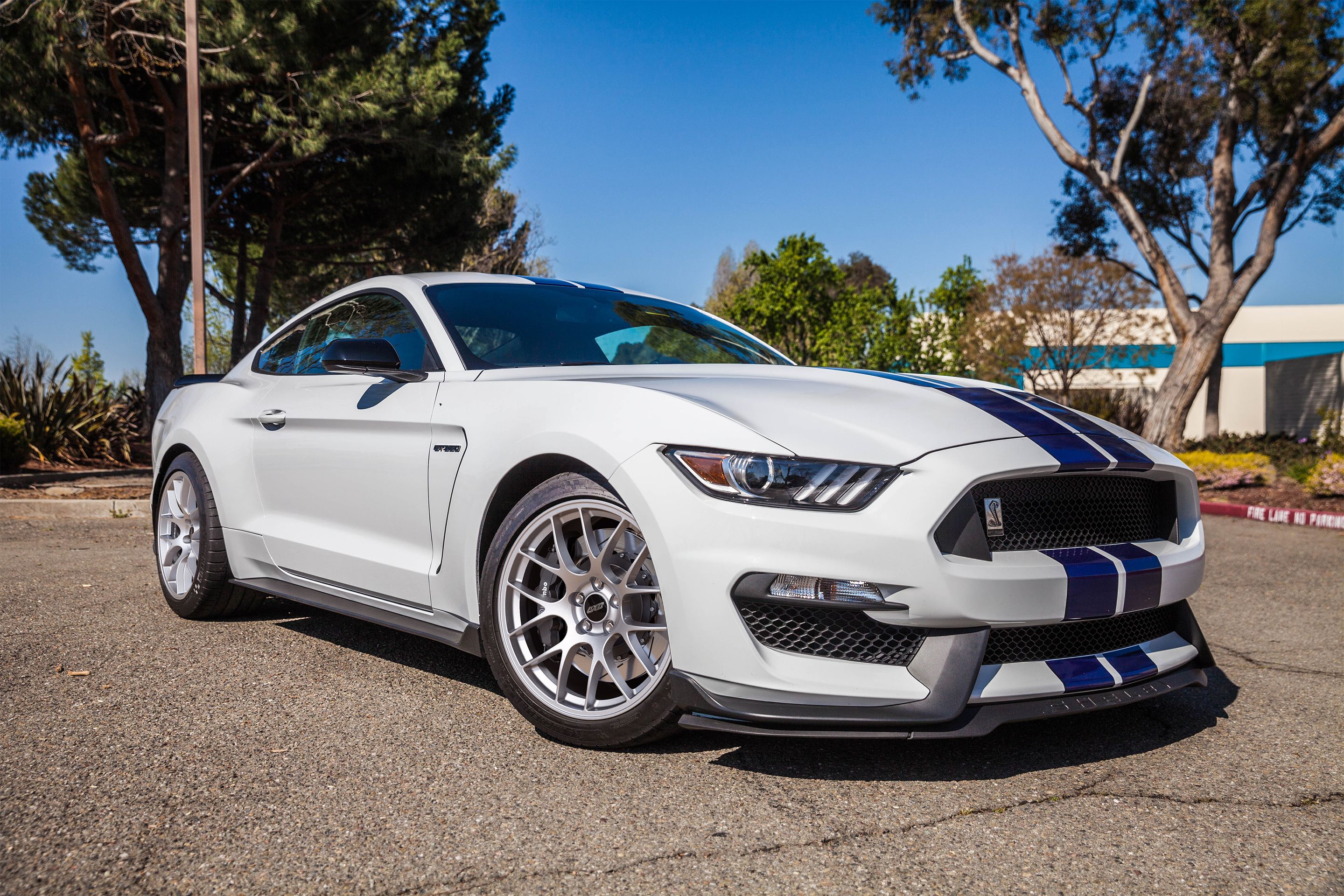 White Ford S550 Mustang GT350 with 19" EC-7 Apex wheels in Race Silver