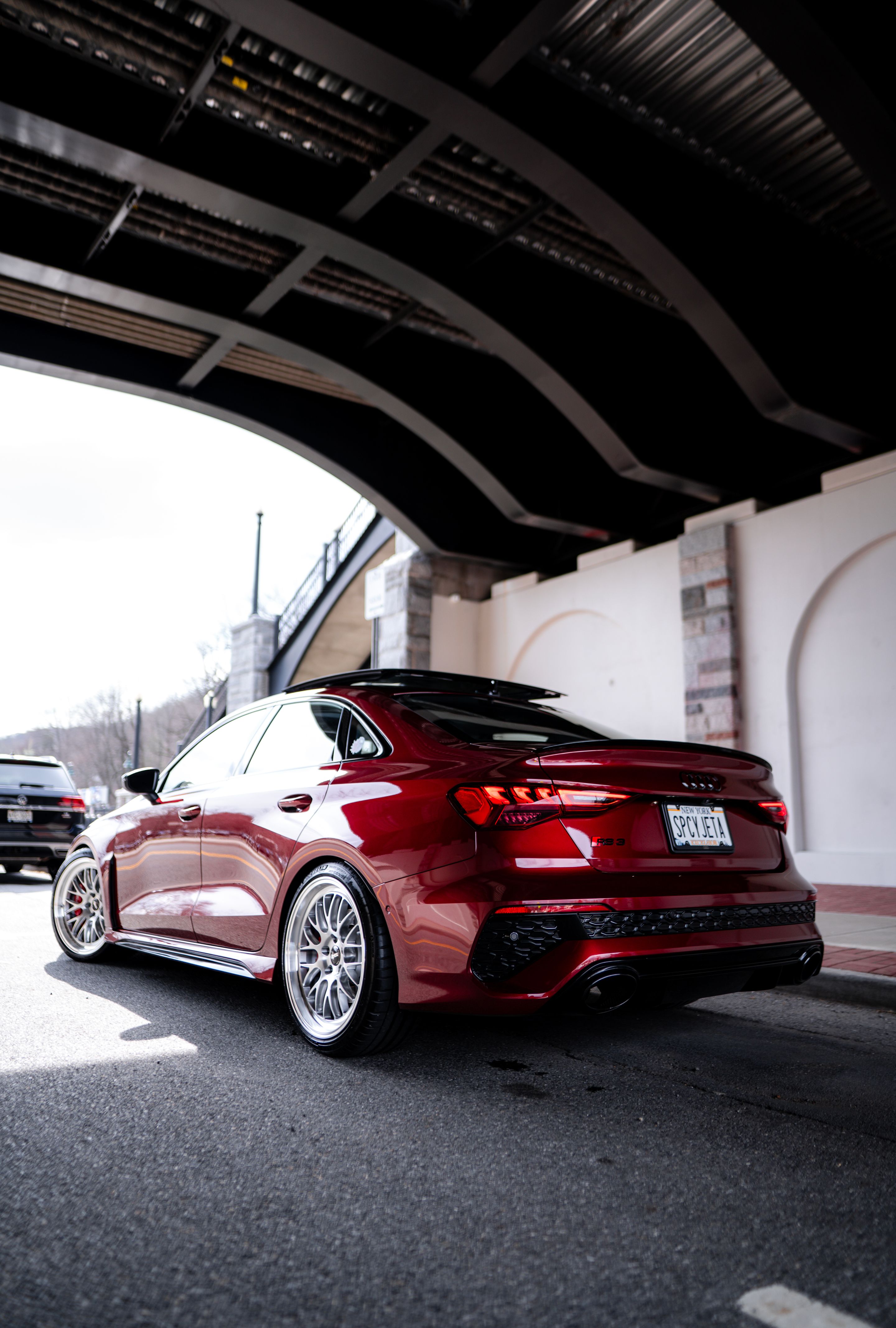 Red Audi 8Y RS 3 with 19" ML-10RT Apex wheels in Machined Lip Brushed Clear