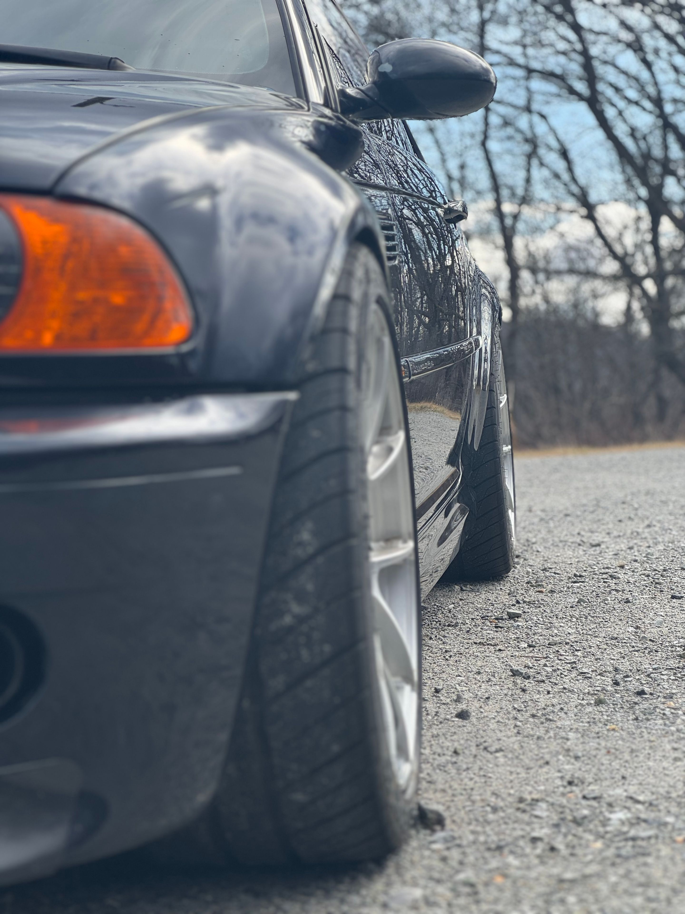 Black BMW E46 M3 with 18" VS-5RS Apex wheels in Brushed Clear