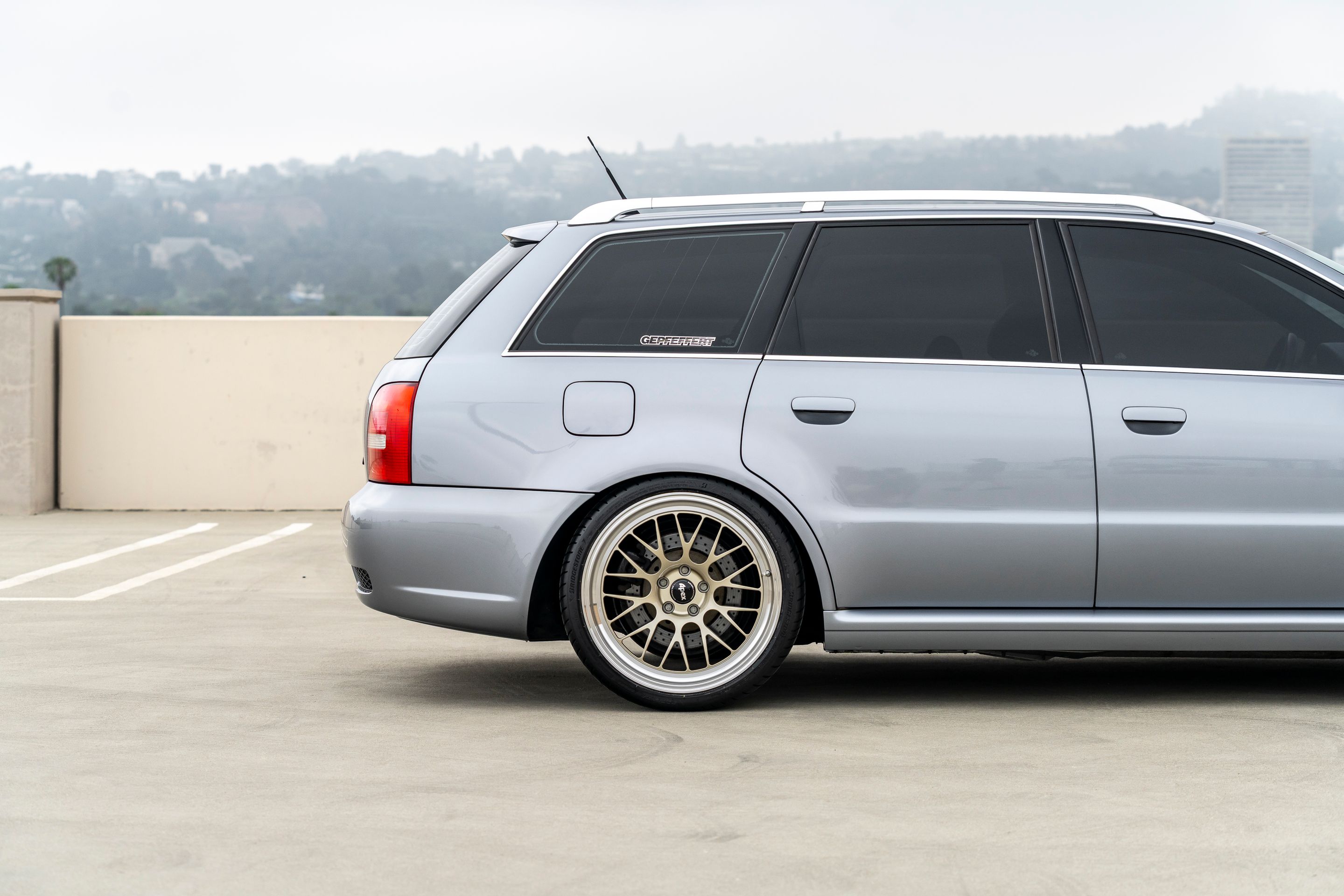 Silver Audi B5 RS 4 Avant/Wagon with 19" ML-10RT Apex wheels in Machined Lip Gloss Motorsport Gold