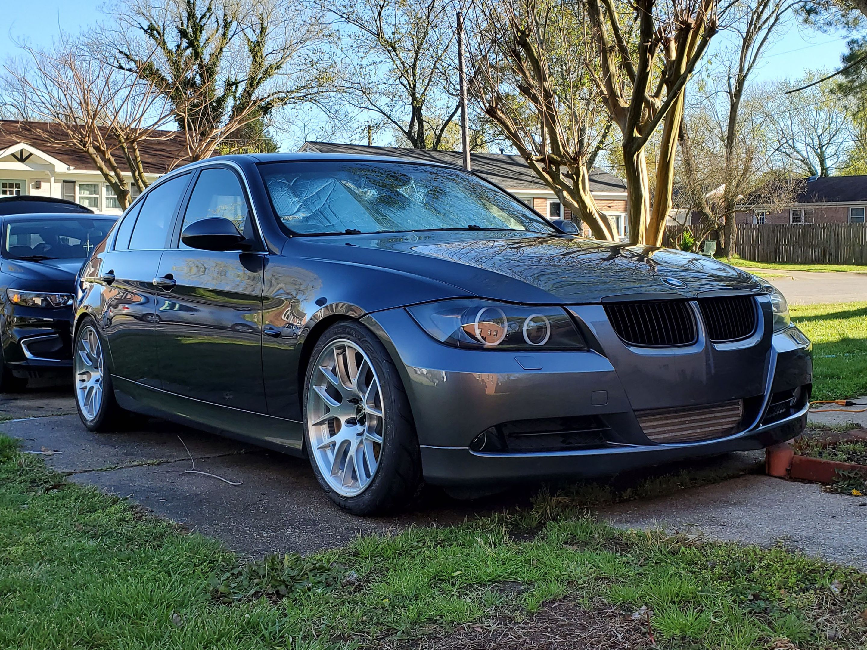 Grey BMW E90 Sedan 3 Series with 18" EC-7R Apex wheels in Brushed Clear