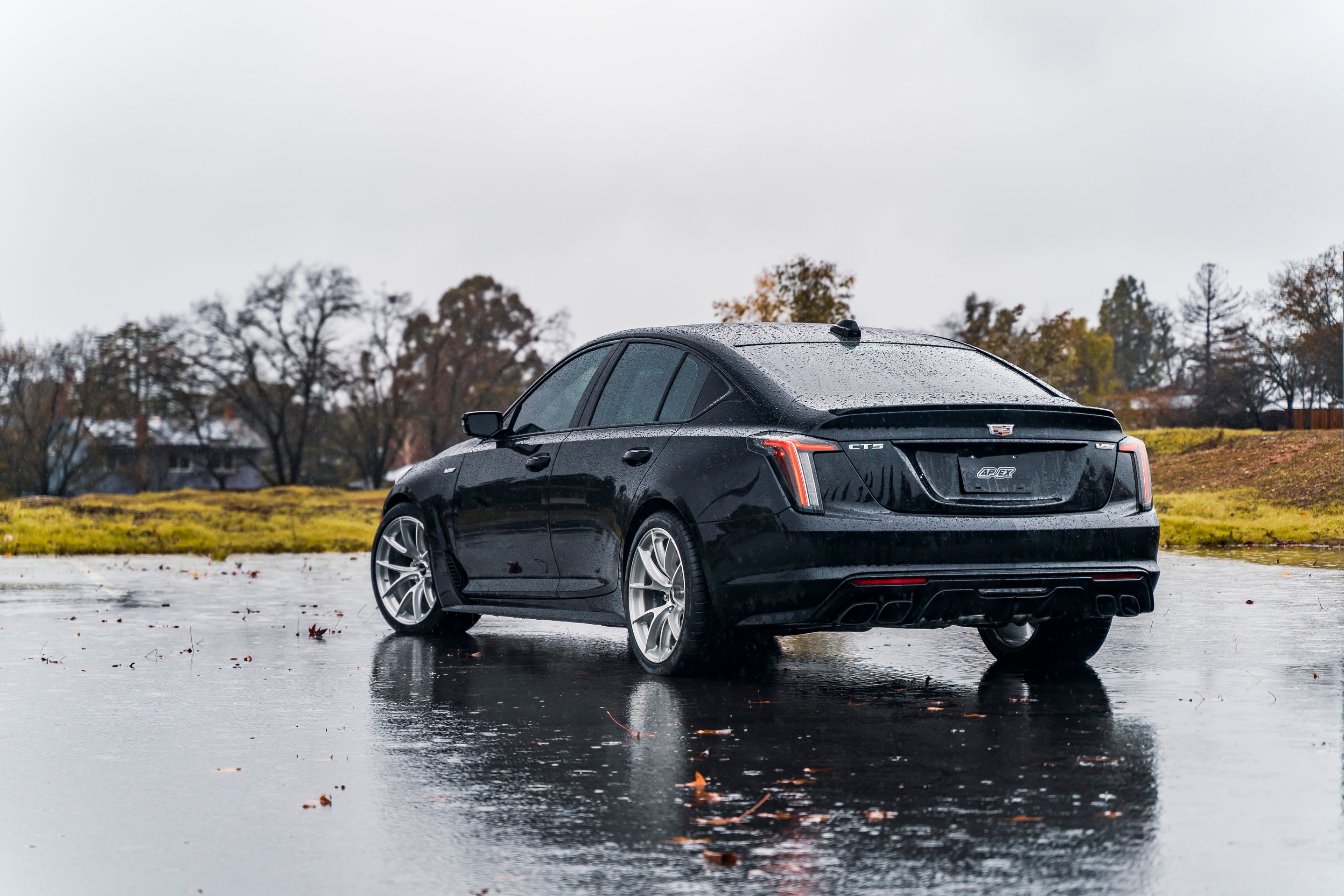 Black Cadillac CT5-V Blackwing with 19" VS-5RS Apex wheels in Brushed Clear
