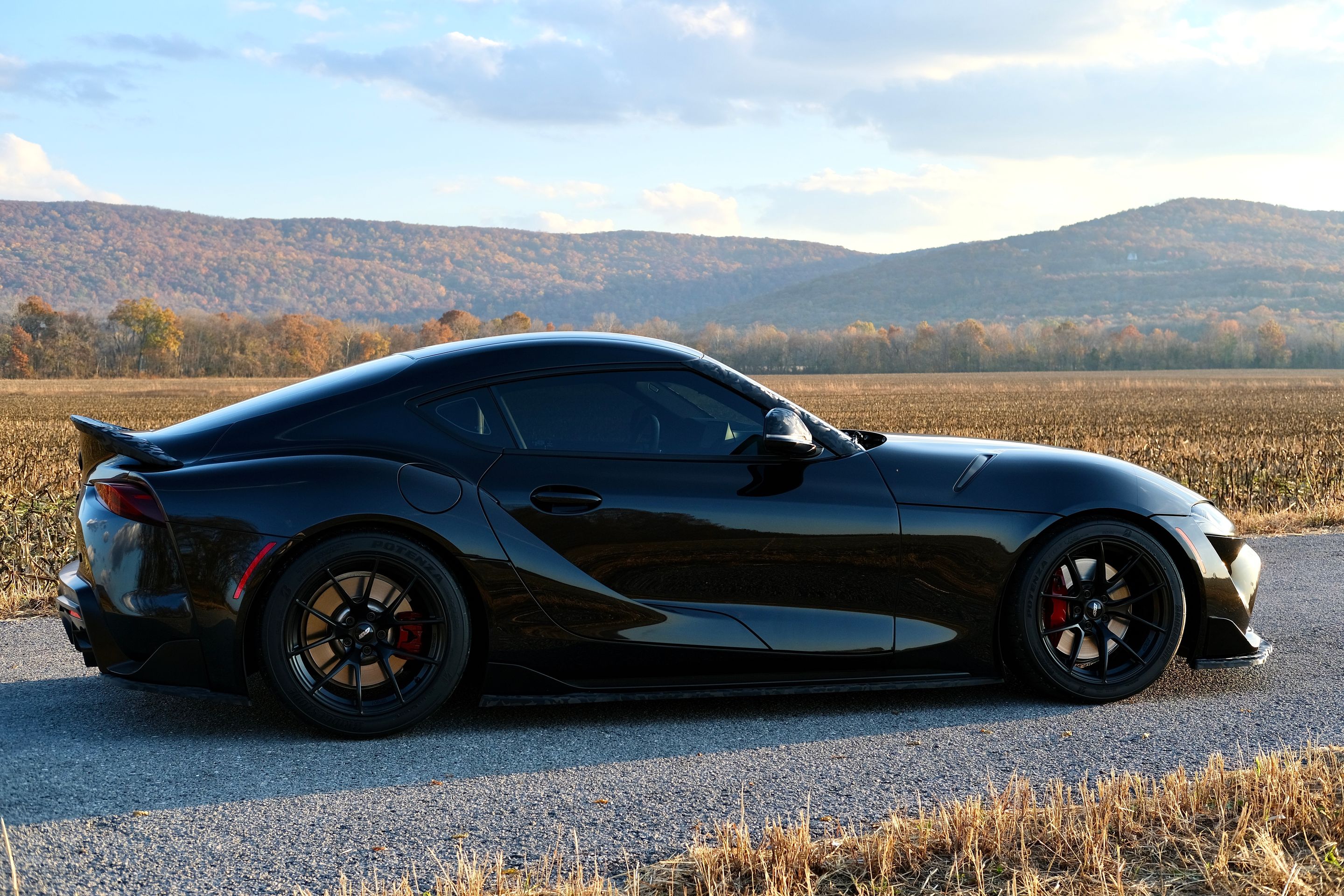 Black Toyota GR Supra with 18" VS-5RS Apex wheels in Satin Black