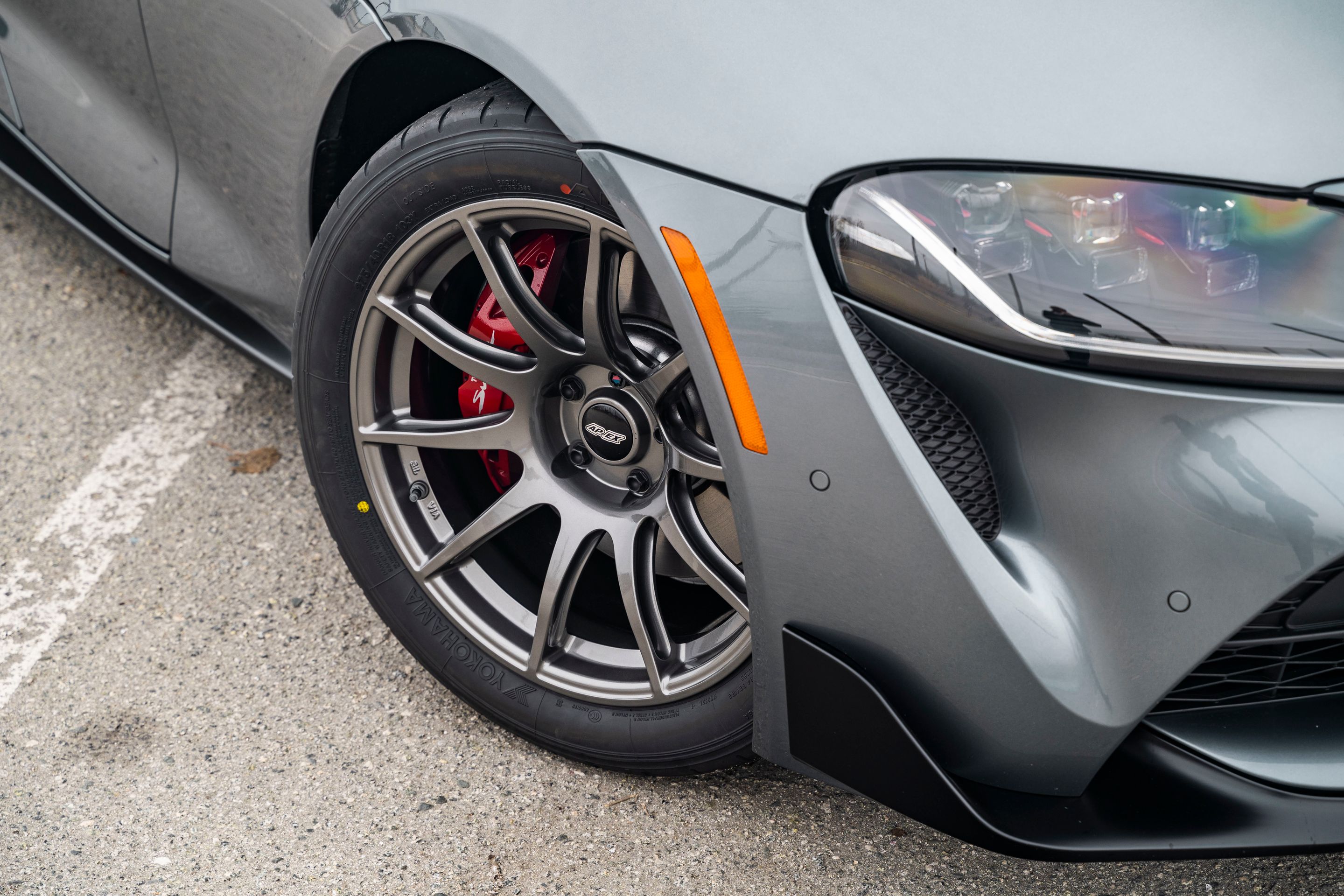 Grey Toyota GR Supra with 18" SM-10 Apex wheels in Anthracite