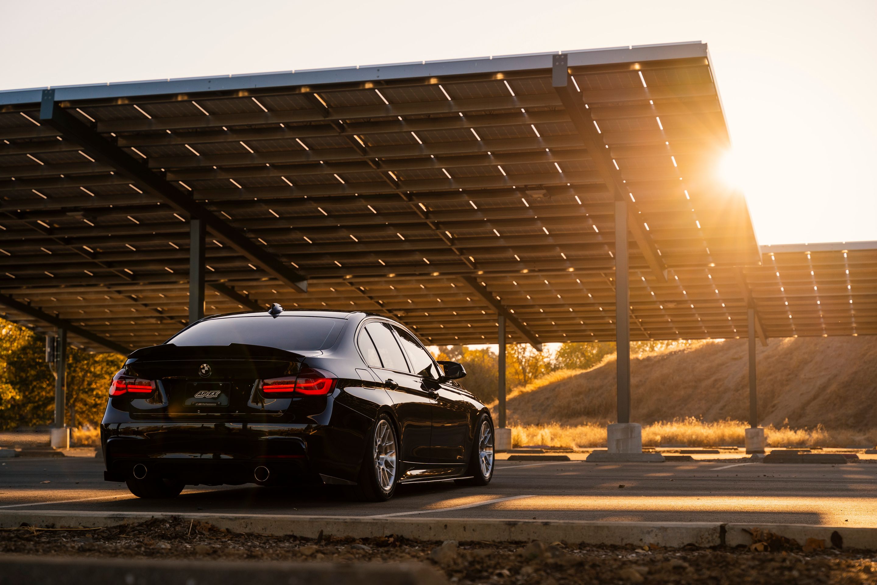 Black BMW F30 Sedan 3 Series with 17" ARC-8R Apex wheels in Brushed Clear