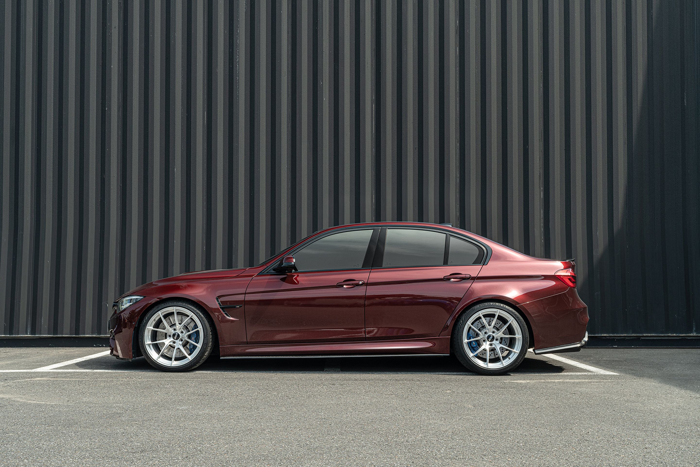 Red BMW F80 M3 with 19" VS-5RS Apex wheels in Brushed Clear