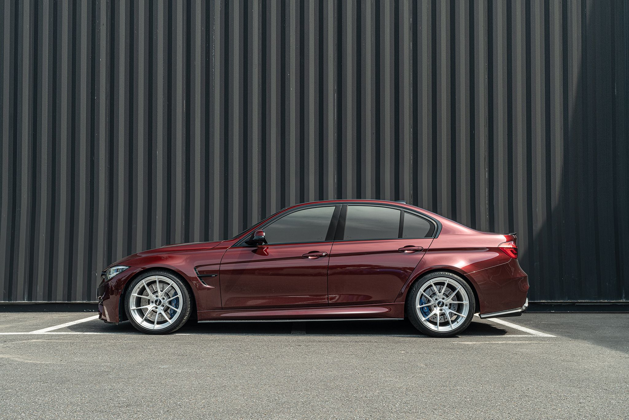 Red BMW F80 M3 with 19" VS-5RS Apex wheels in Brushed Clear