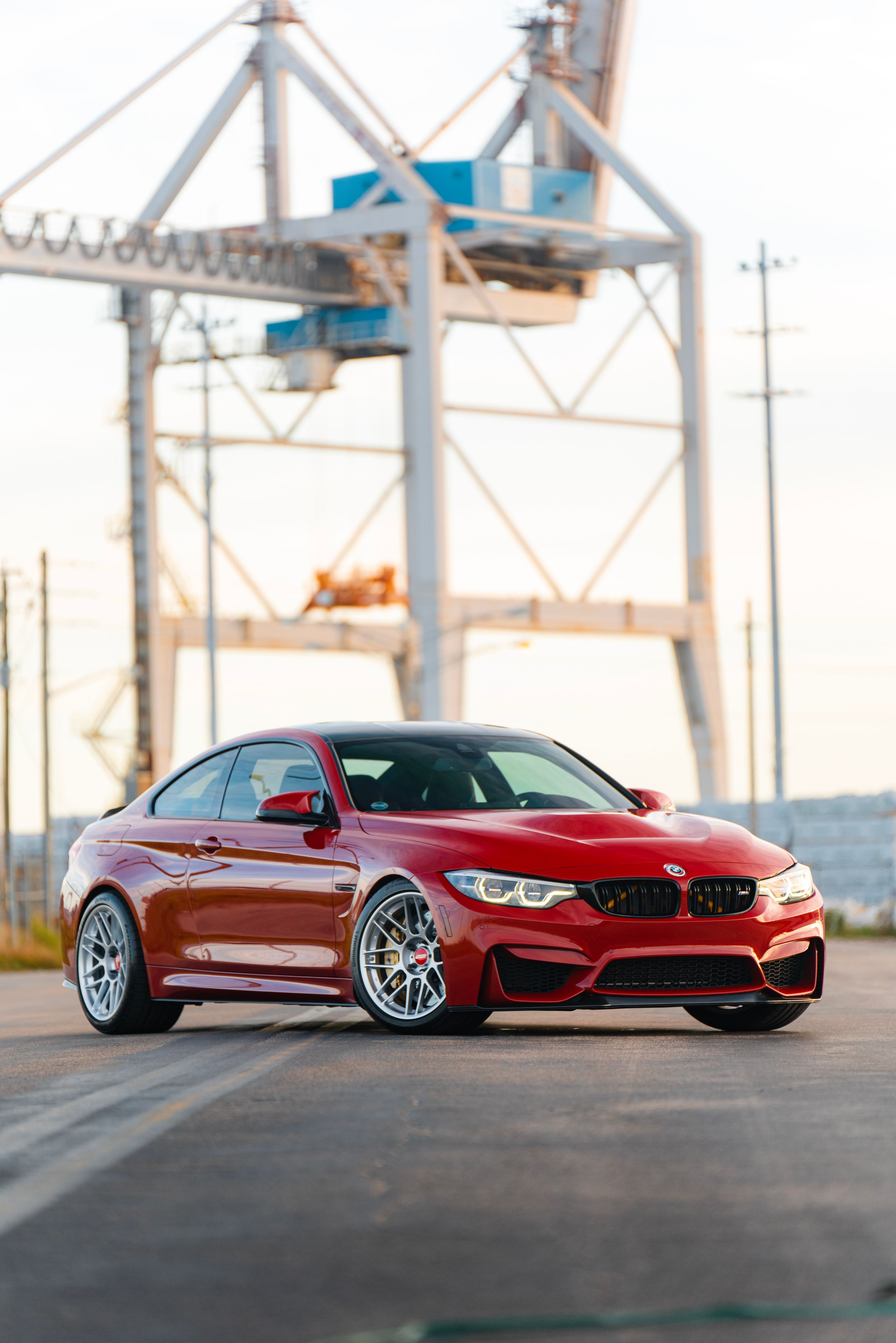 Red BMW F82 Coupe M4 with 19" ARC-8 Apex wheels in Hyper Silver