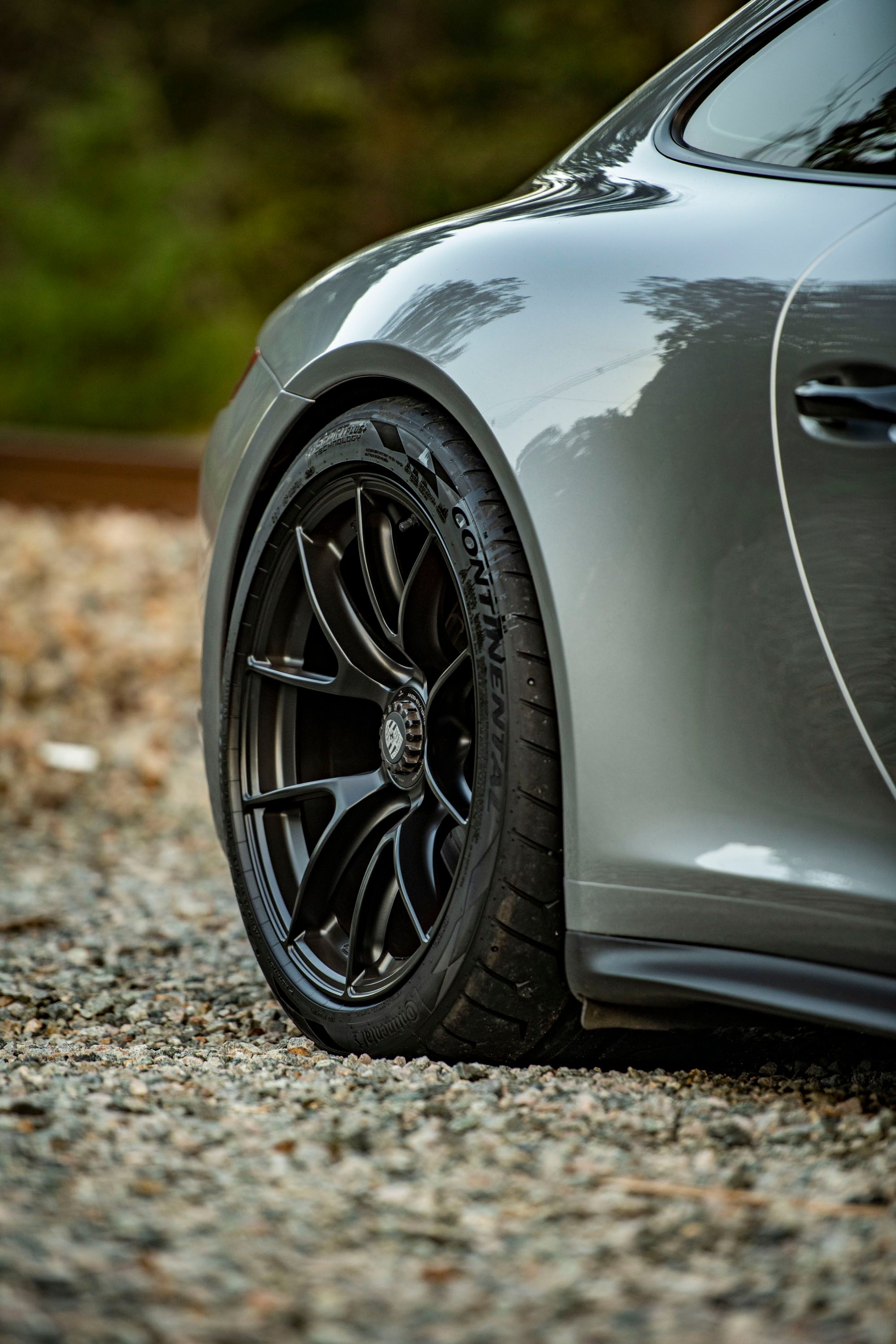 Grey Porsche 911 991.2 Carrera GTS with 19" VS-5RS Apex wheels in Satin Black