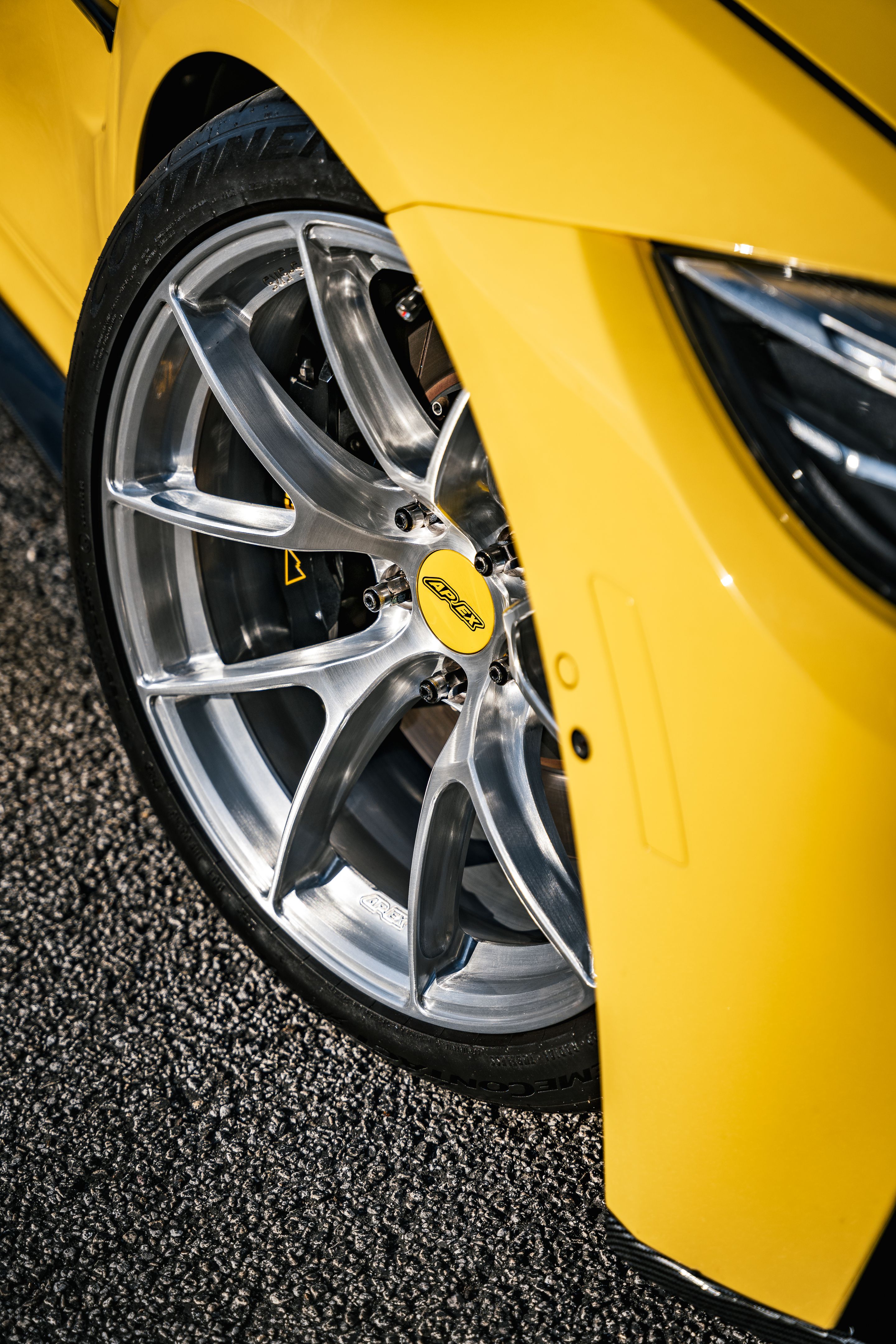 Yellow BMW F80 M3 with 19" VS-5RS Apex wheels in Brushed Clear
