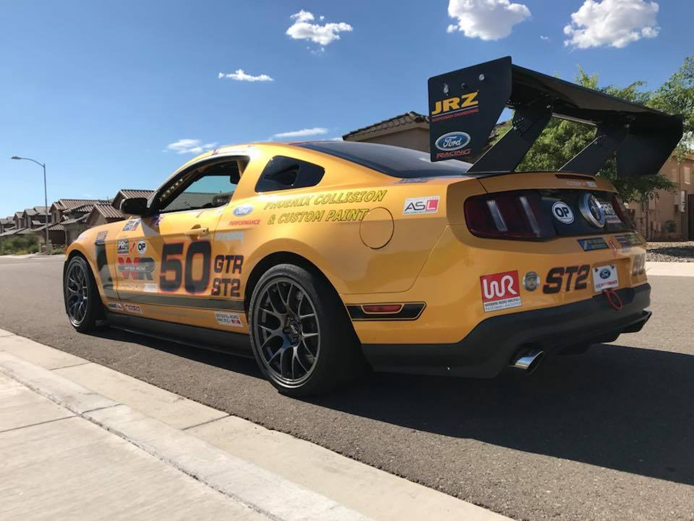 Yellow Ford S197 Mustang GT with 18" EC-7 Apex wheels in Anthracite