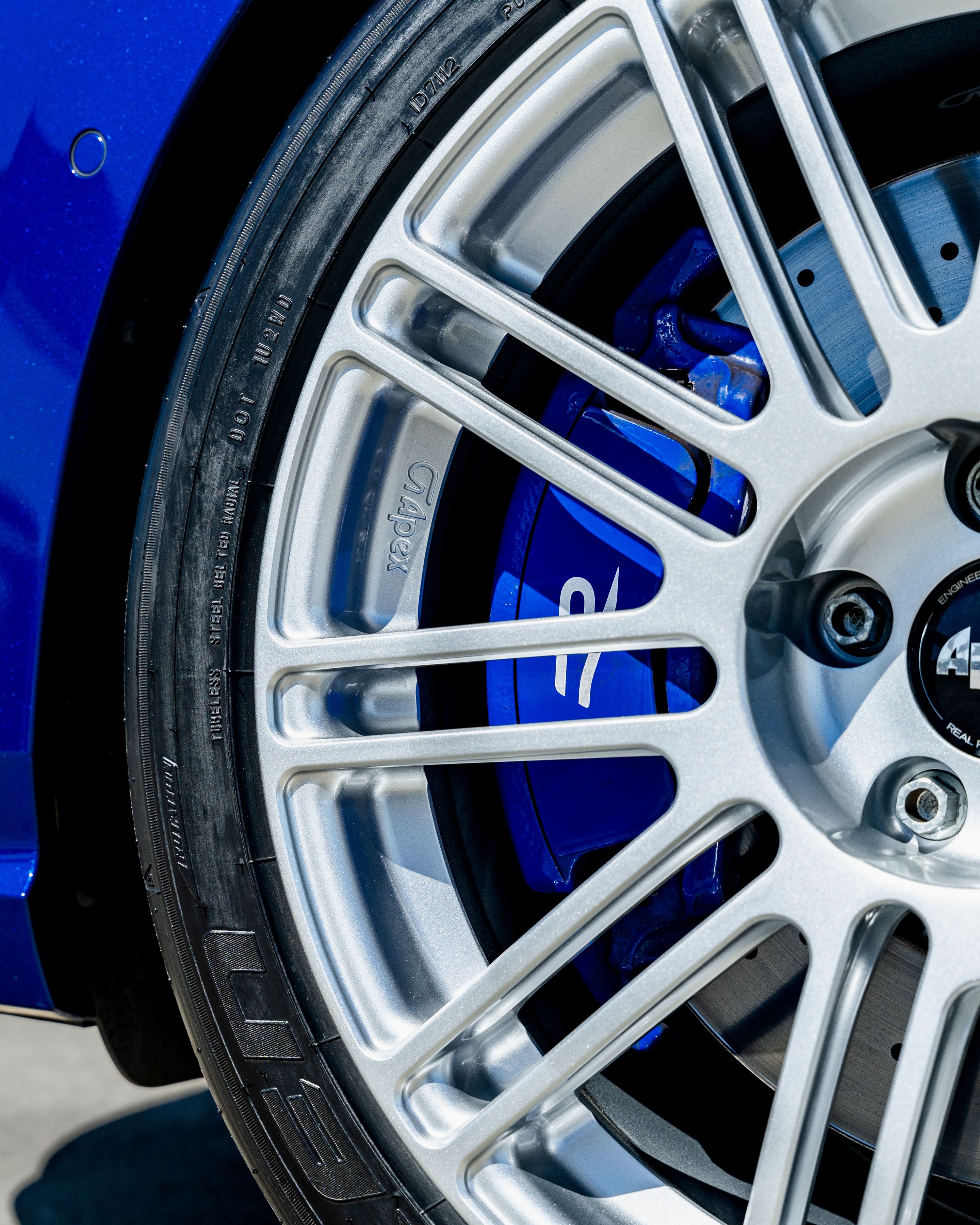 Blue VW MK8 Golf R with 18" TC-10RT Apex wheels in Race Silver