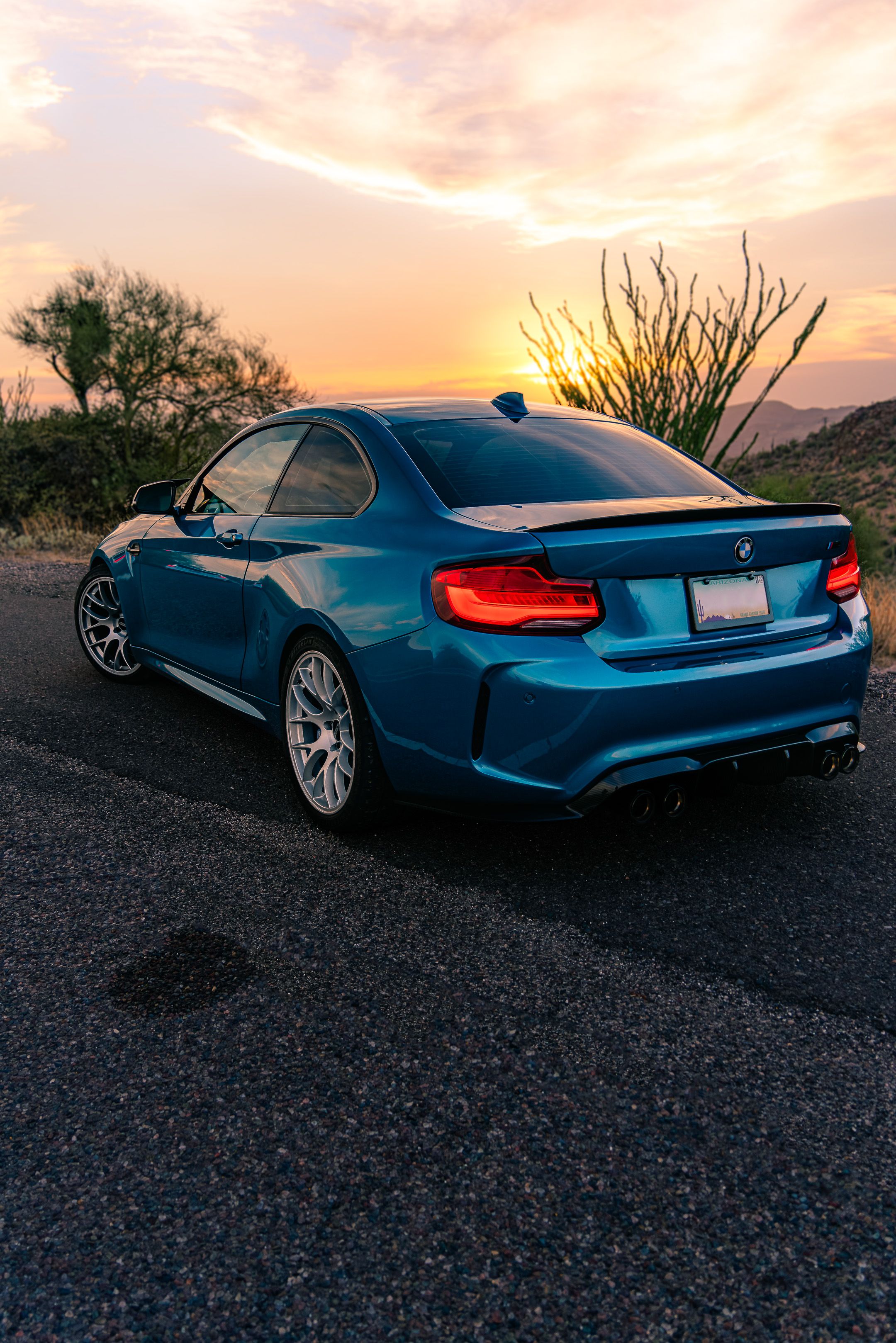 Blue BMW F87 M2 with 19" EC-7 Apex wheels in Race Silver