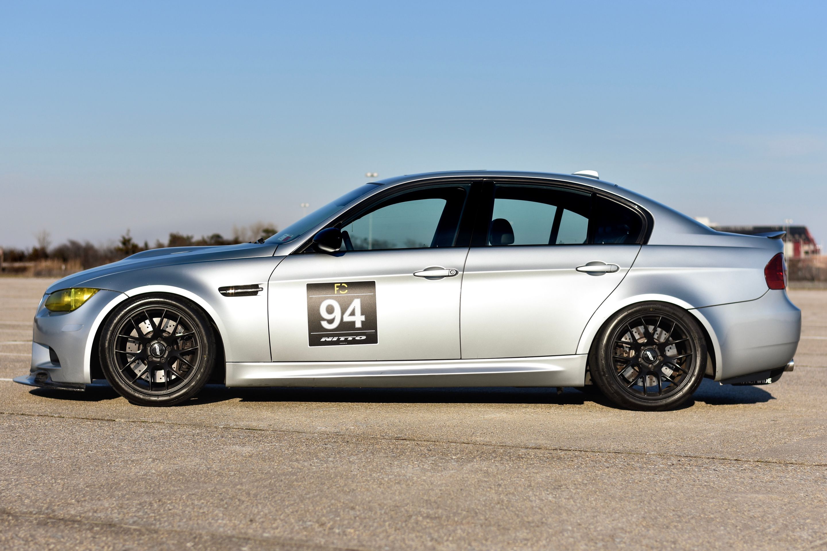 Silver BMW E90 Sedan M3 with 18" EC-7 Apex wheels in Satin Black
