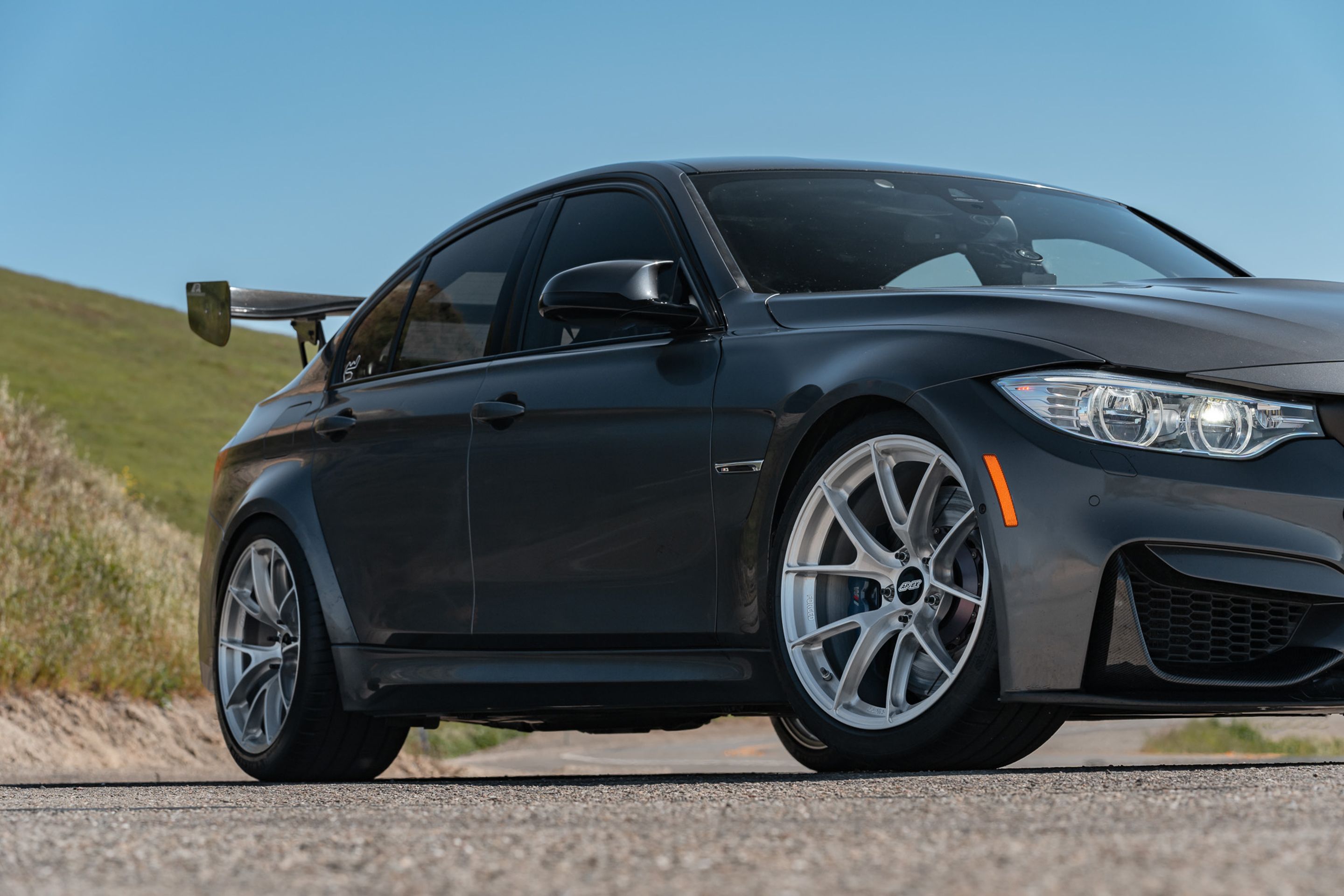 Grey BMW F80 M3 with 19" VS-5RS Apex wheels in Brushed Clear