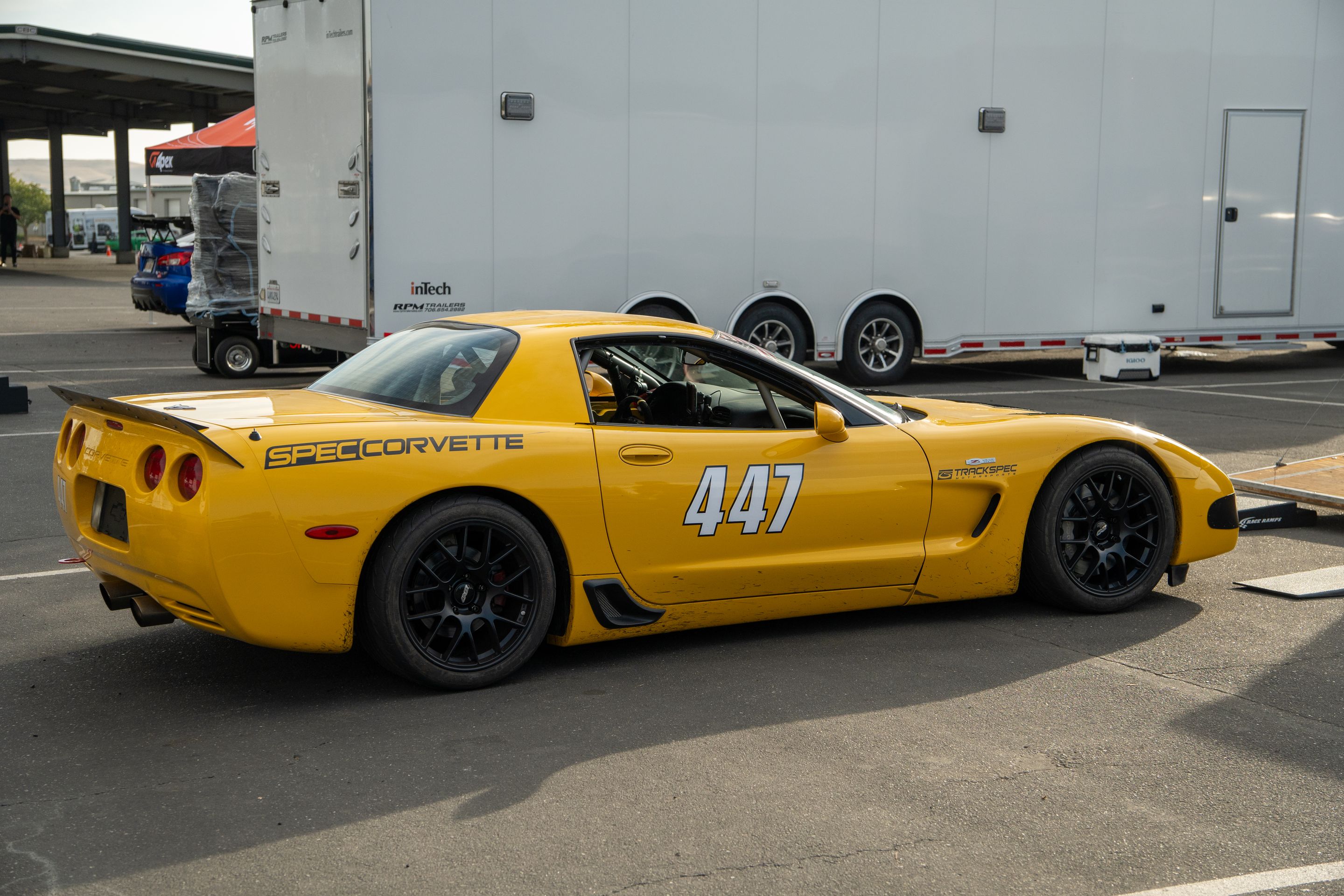 Yellow Chevrolet C5 Spec Corvette with 18" EC-7 Apex wheels in Satin Black