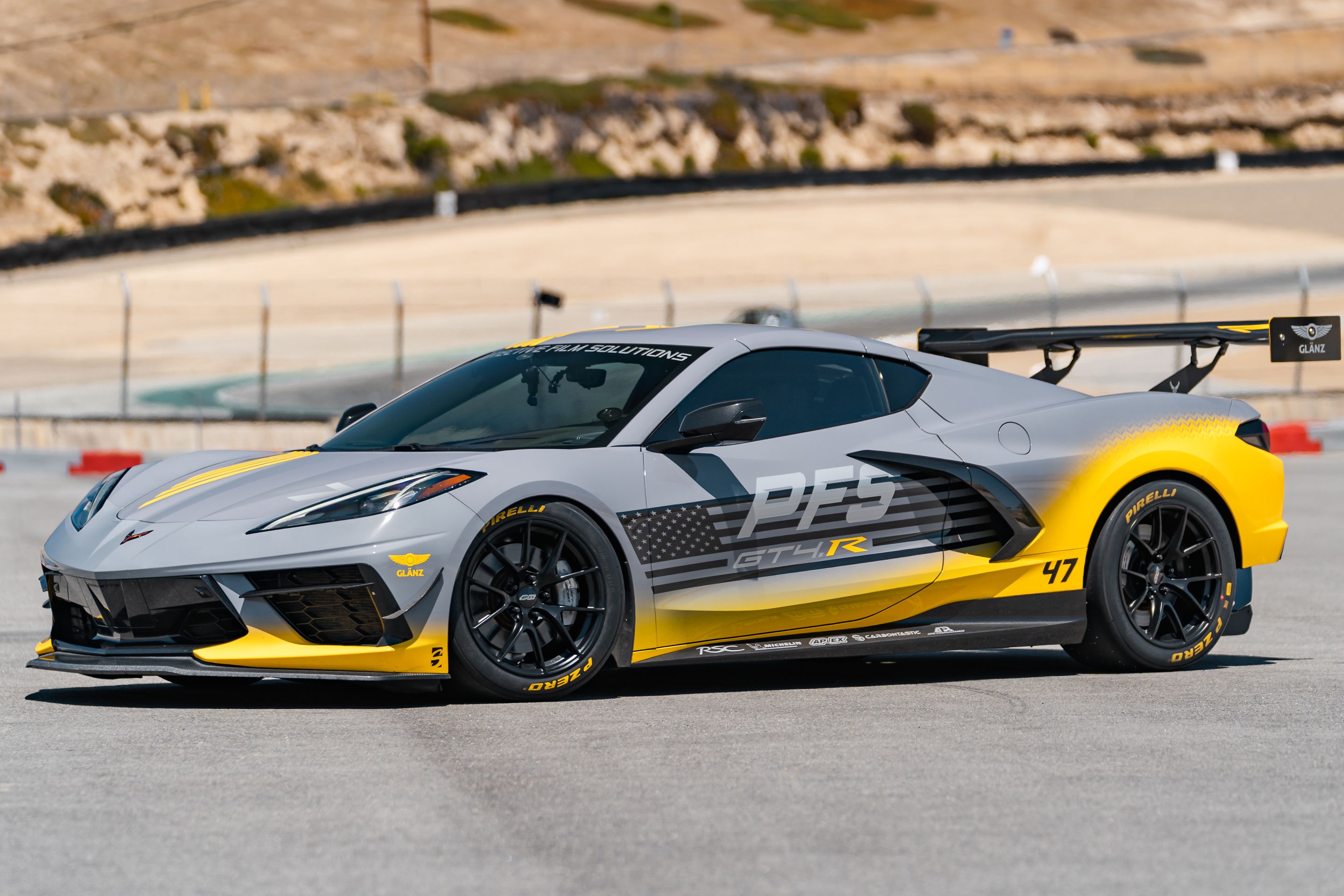 Grey Chevrolet C8 Corvette Stingray/Z51 with 18" VS-5RS Apex wheels in Satin Black