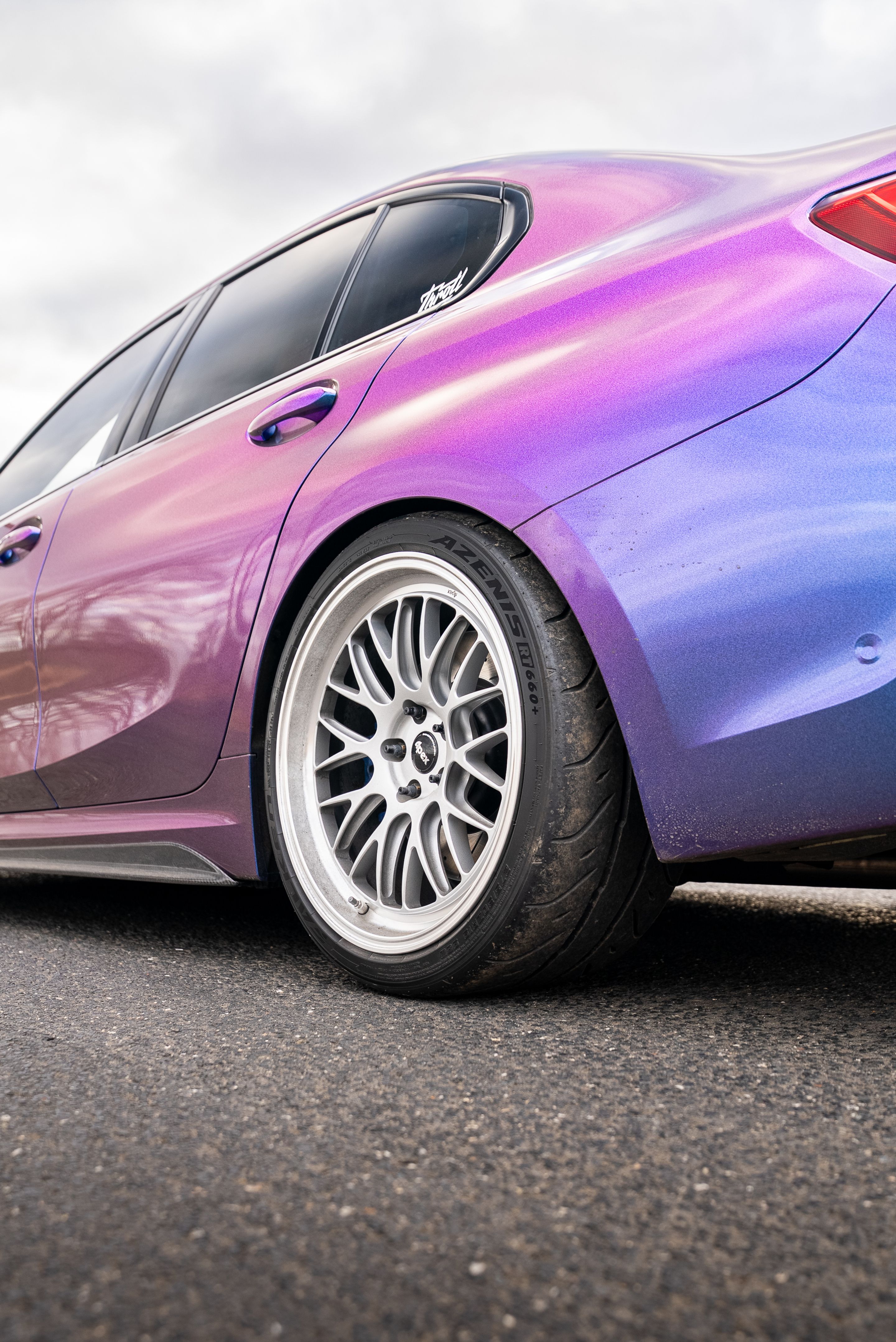 Purple BMW G20 Sedan 3 Series with 19" ML-10RT Apex wheels in Machined Lip Race Silver