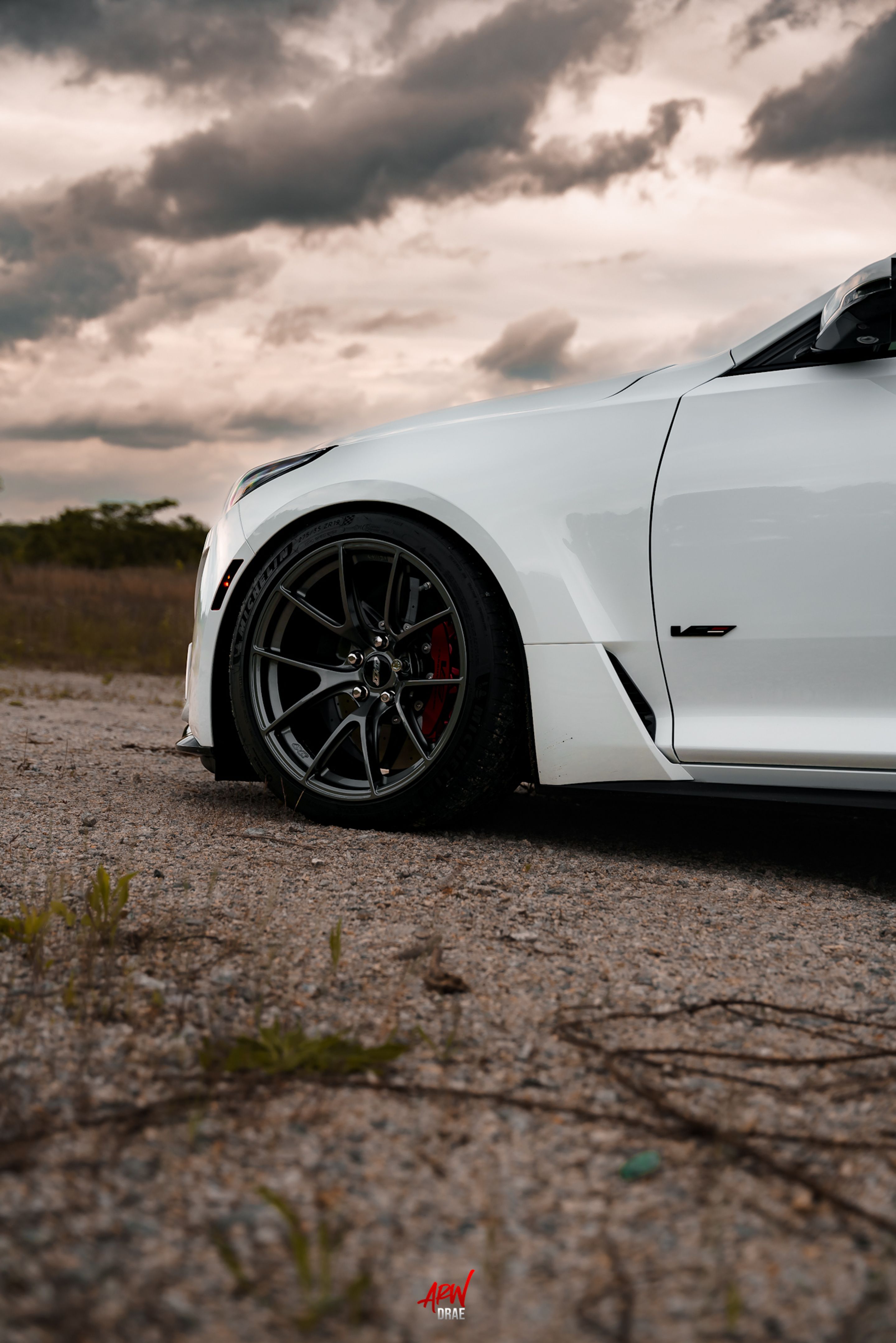 White Cadillac CT5-V Blackwing with 19" VS-5RS Apex wheels in Anthracite