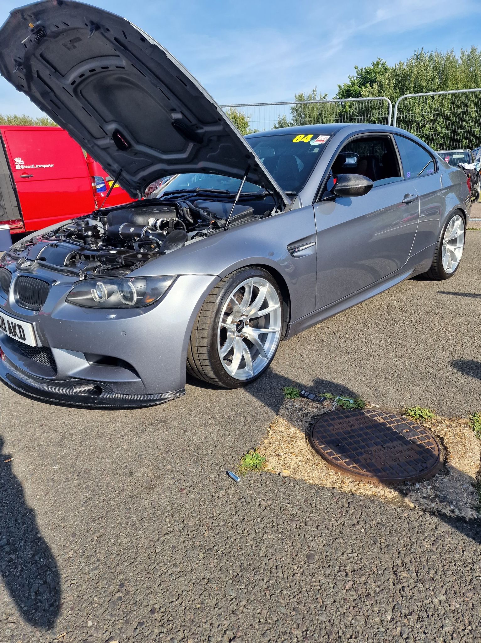Grey BMW E92 Coupe M3 with 19" VS-5RS Apex wheels in Brushed Clear