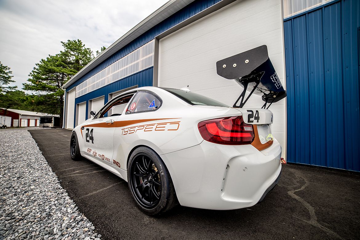 White BMW F87 M2 with 18" FL-5 Apex wheels in Satin Black